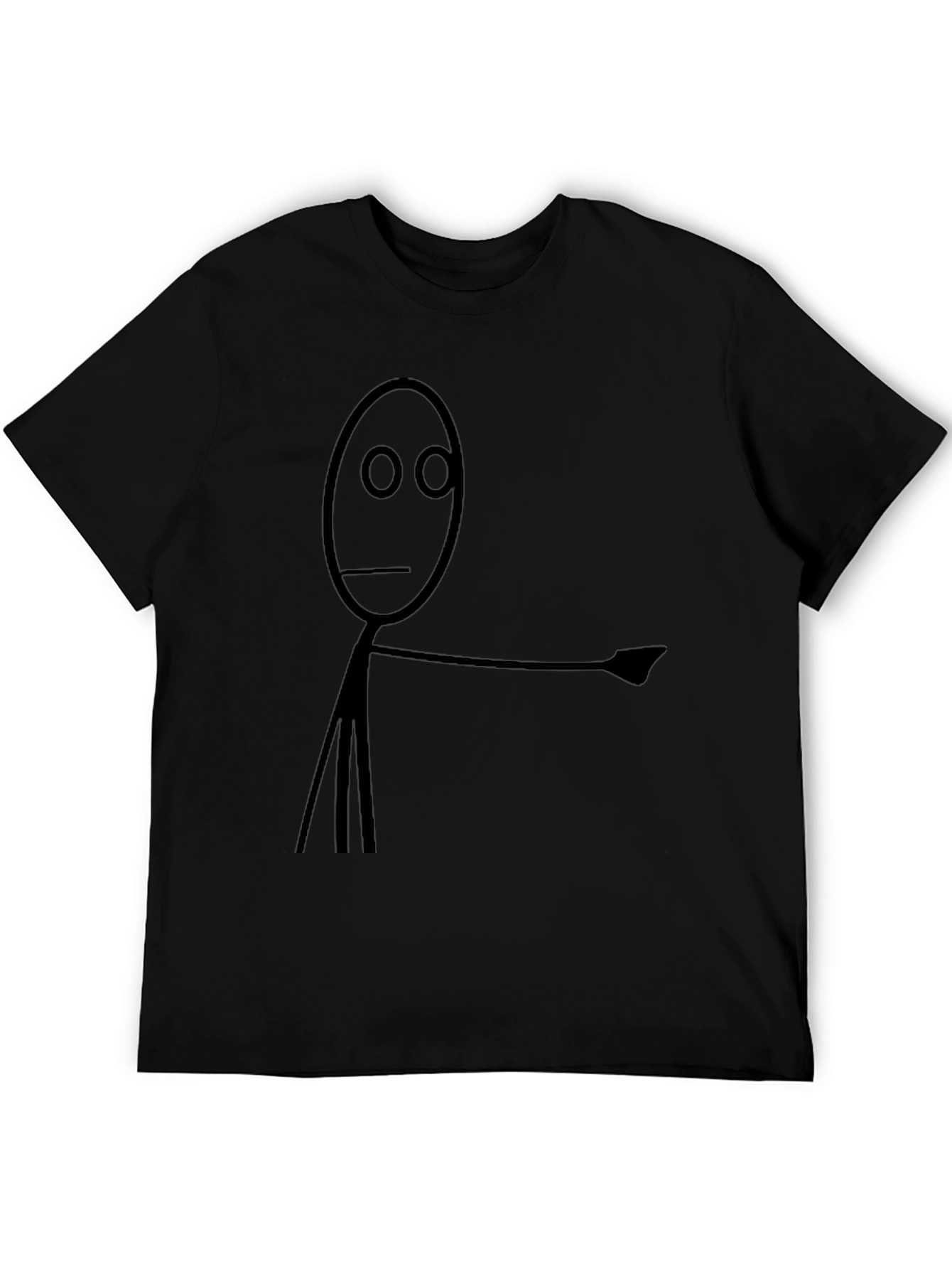Humorous Stick Figure Pointing T-Shirt - Black