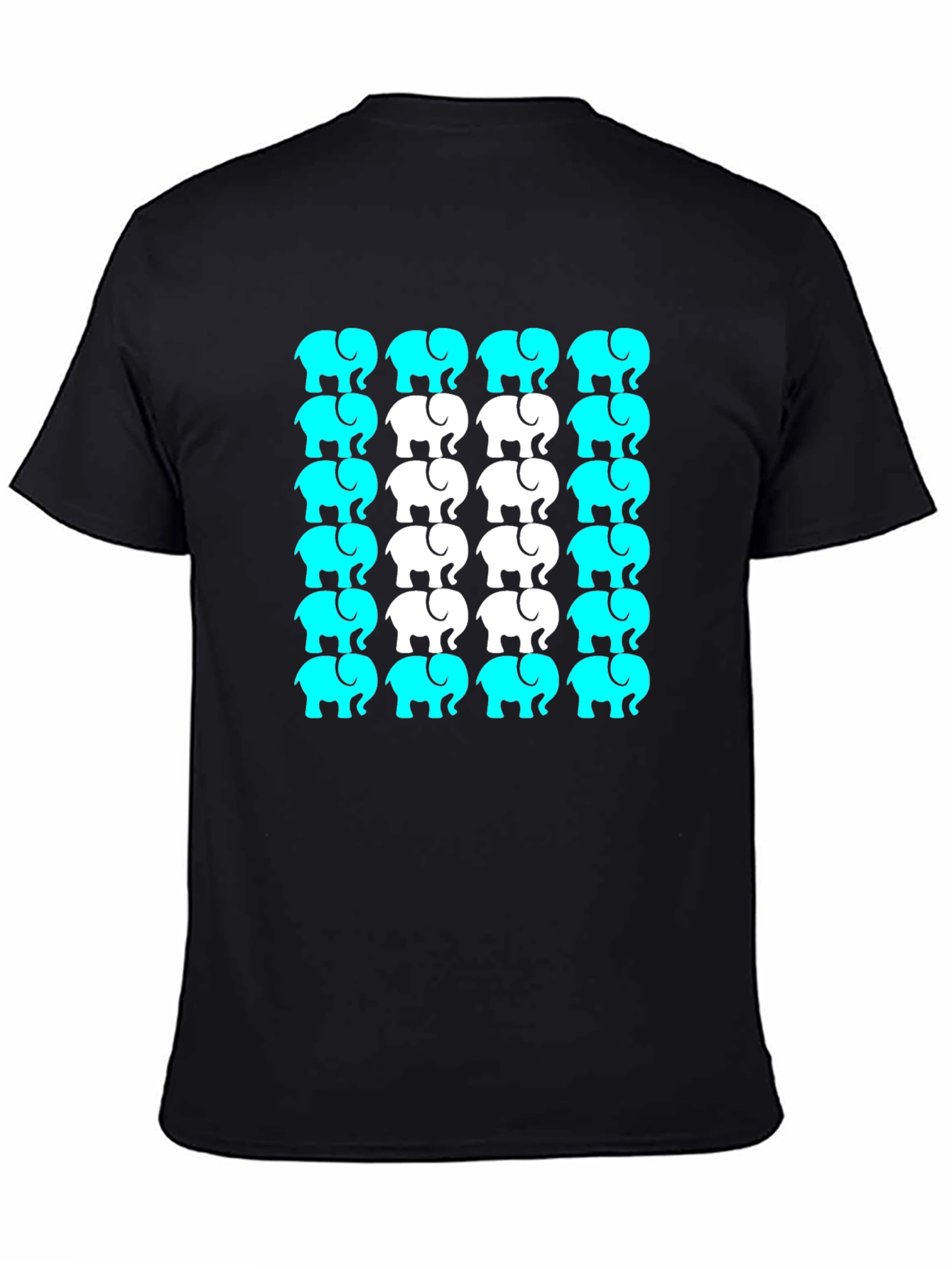 Elephant Print Crew Neck Tee - Black