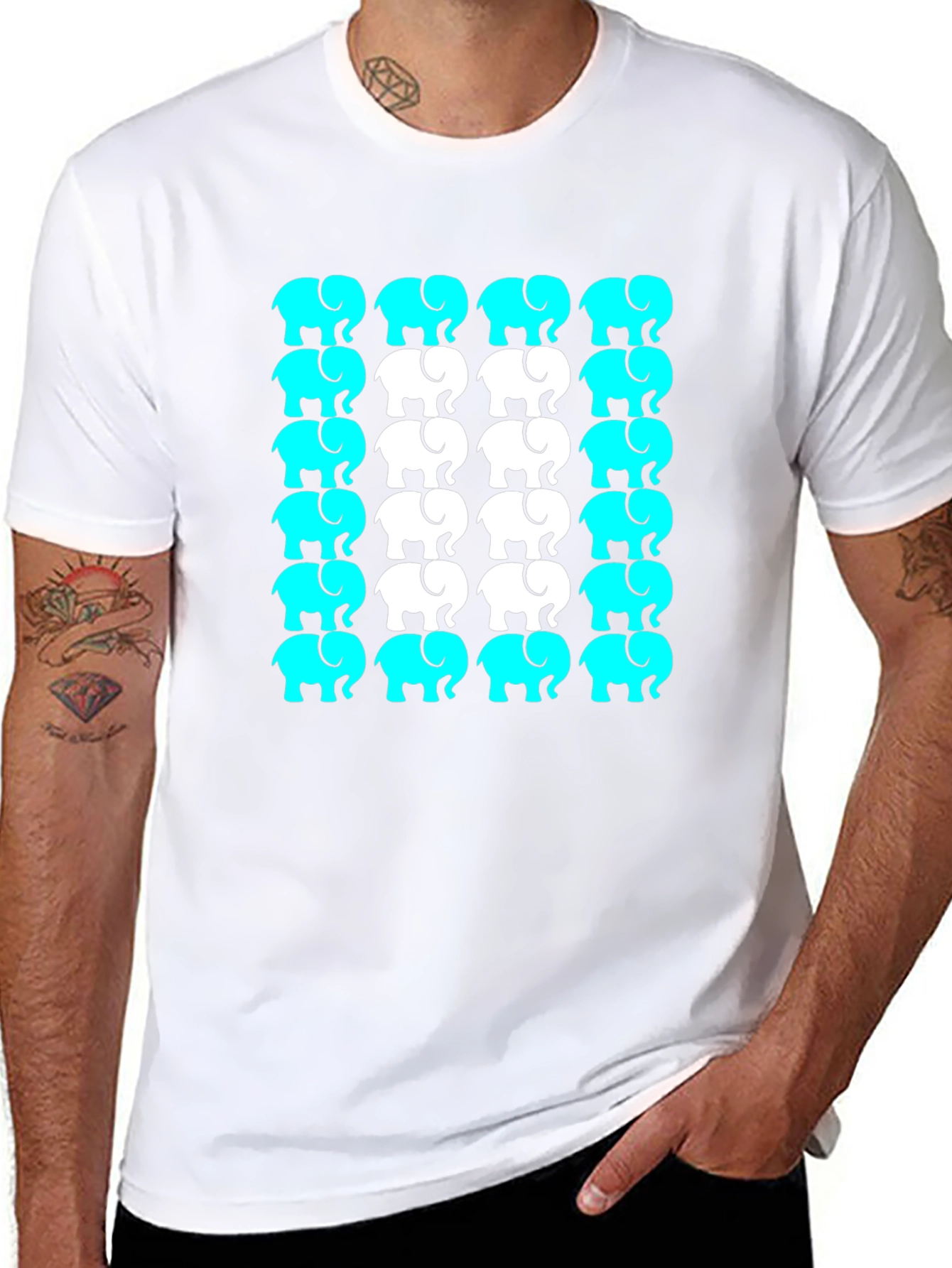 Elephant Print Crew Neck Tee - Black