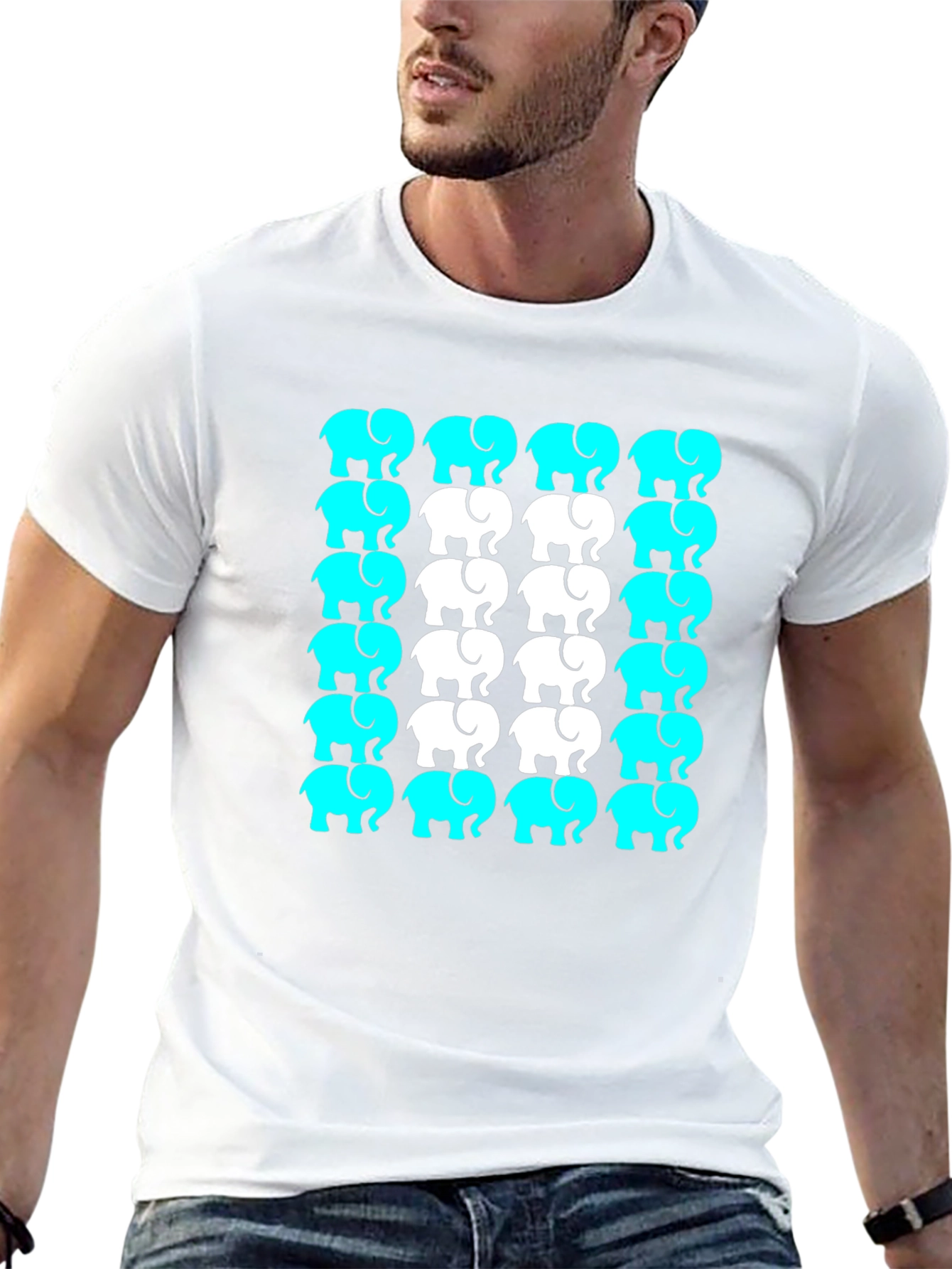 Elephant Print Crew Neck Tee - Black