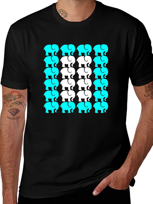 Elephant Print Crew Neck Tee - Black