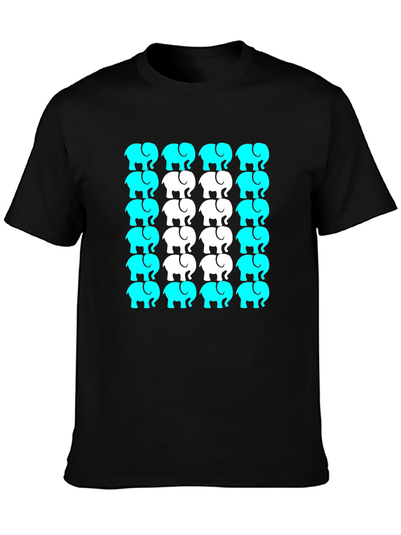 Elephant Print Crew Neck Tee - Black