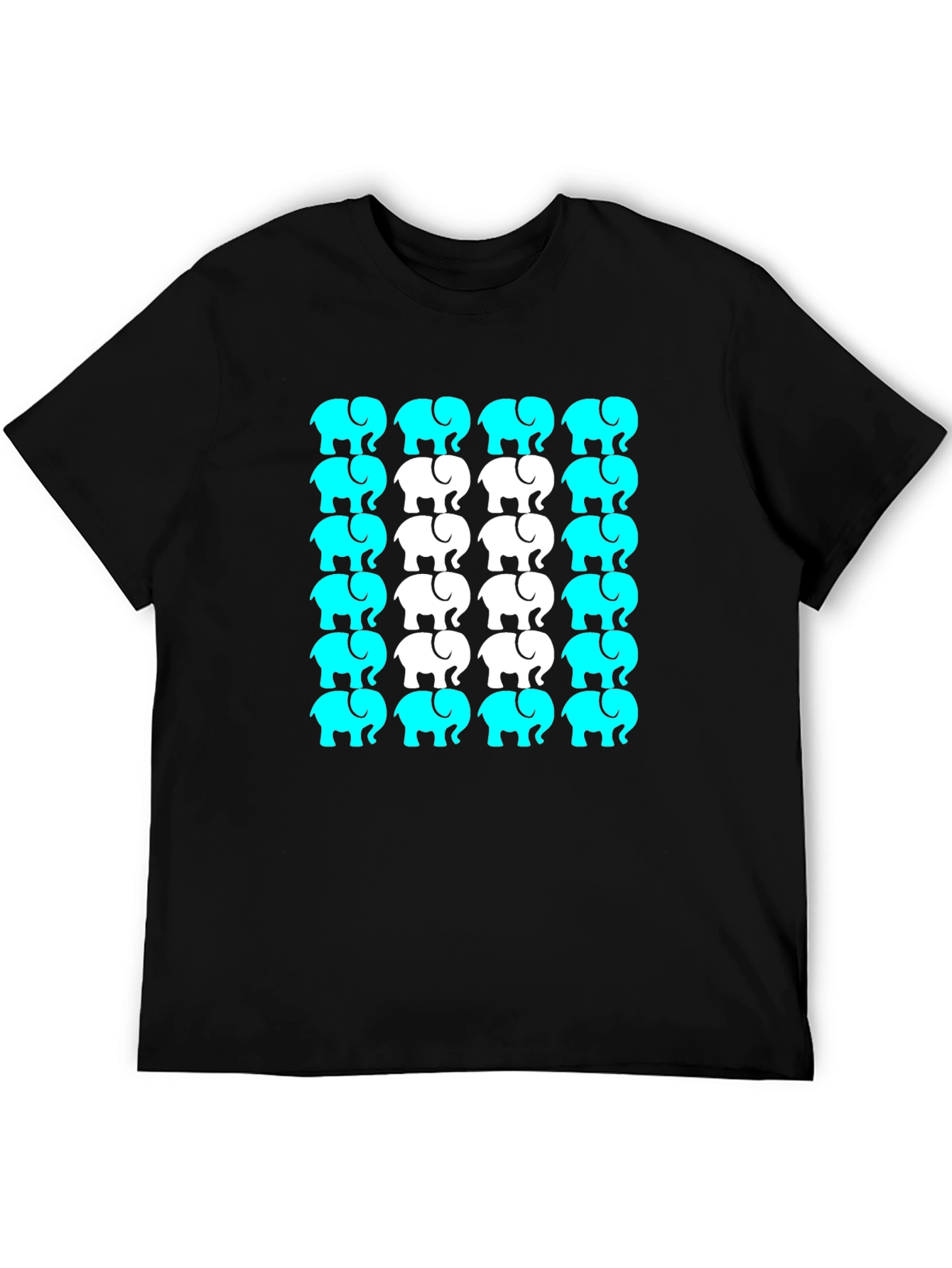 Elephant Print Crew Neck Tee - Black