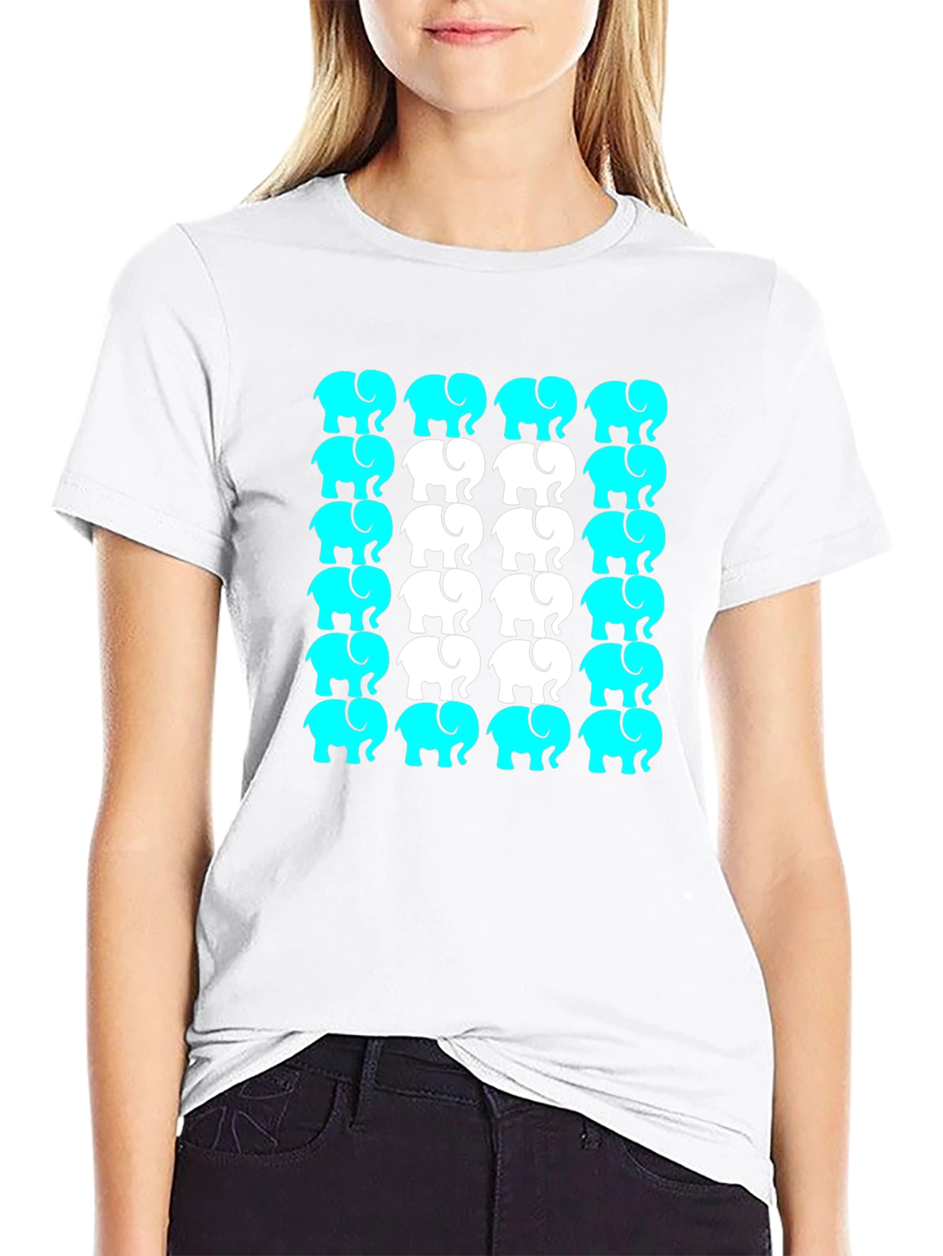 Elephant Print Crew Neck Tee - Black