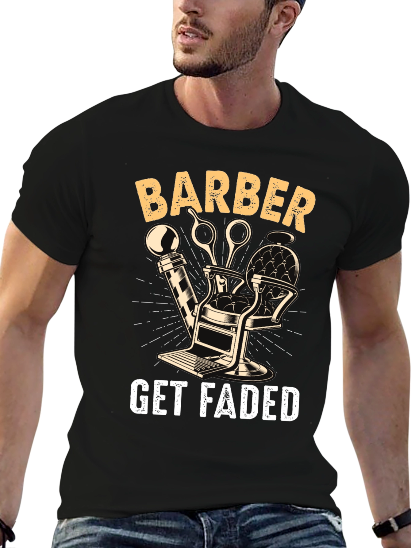 Barber Get Faded Graphic Tee - Black Cotton Blend