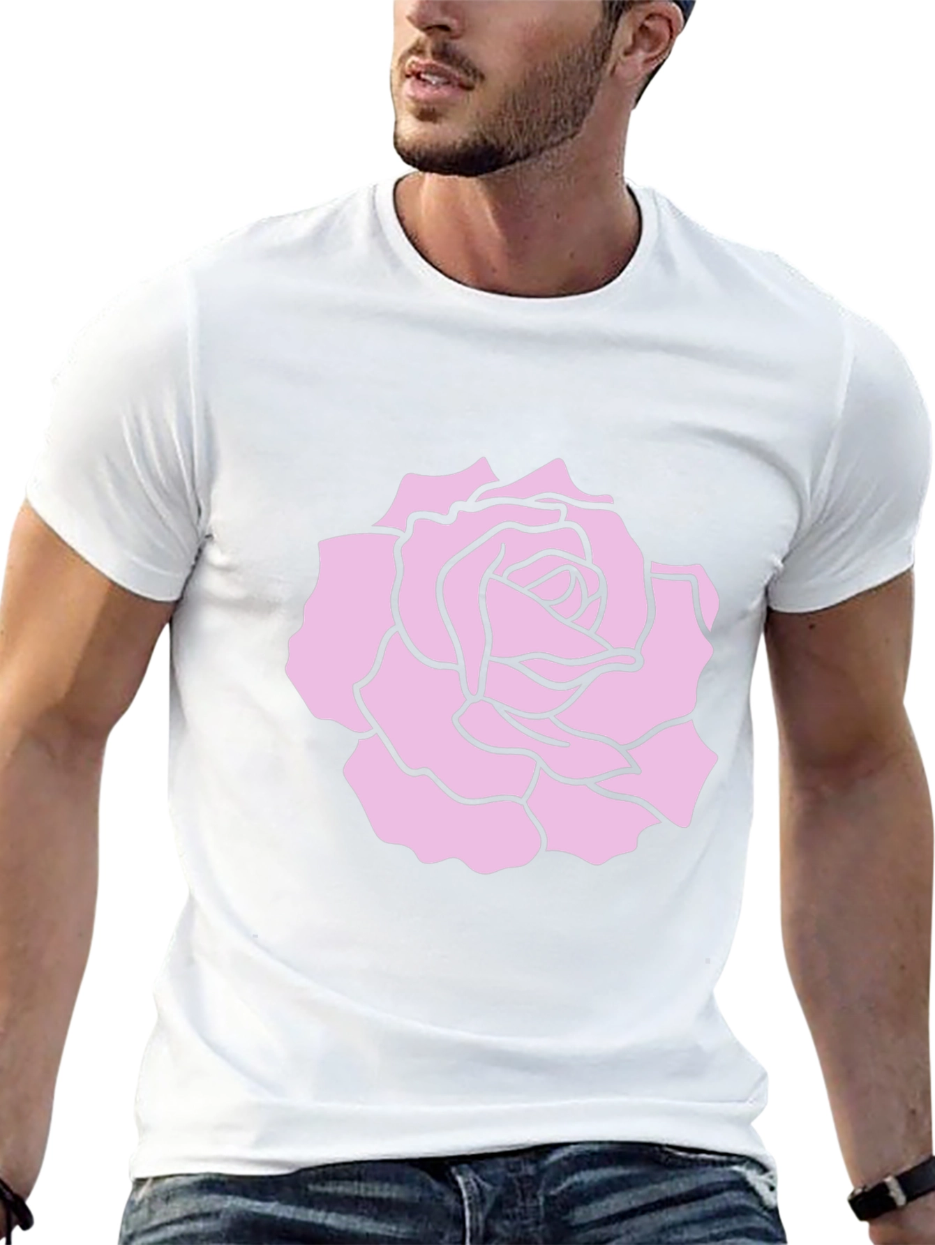 Black T-Shirt with Pink Rose Design