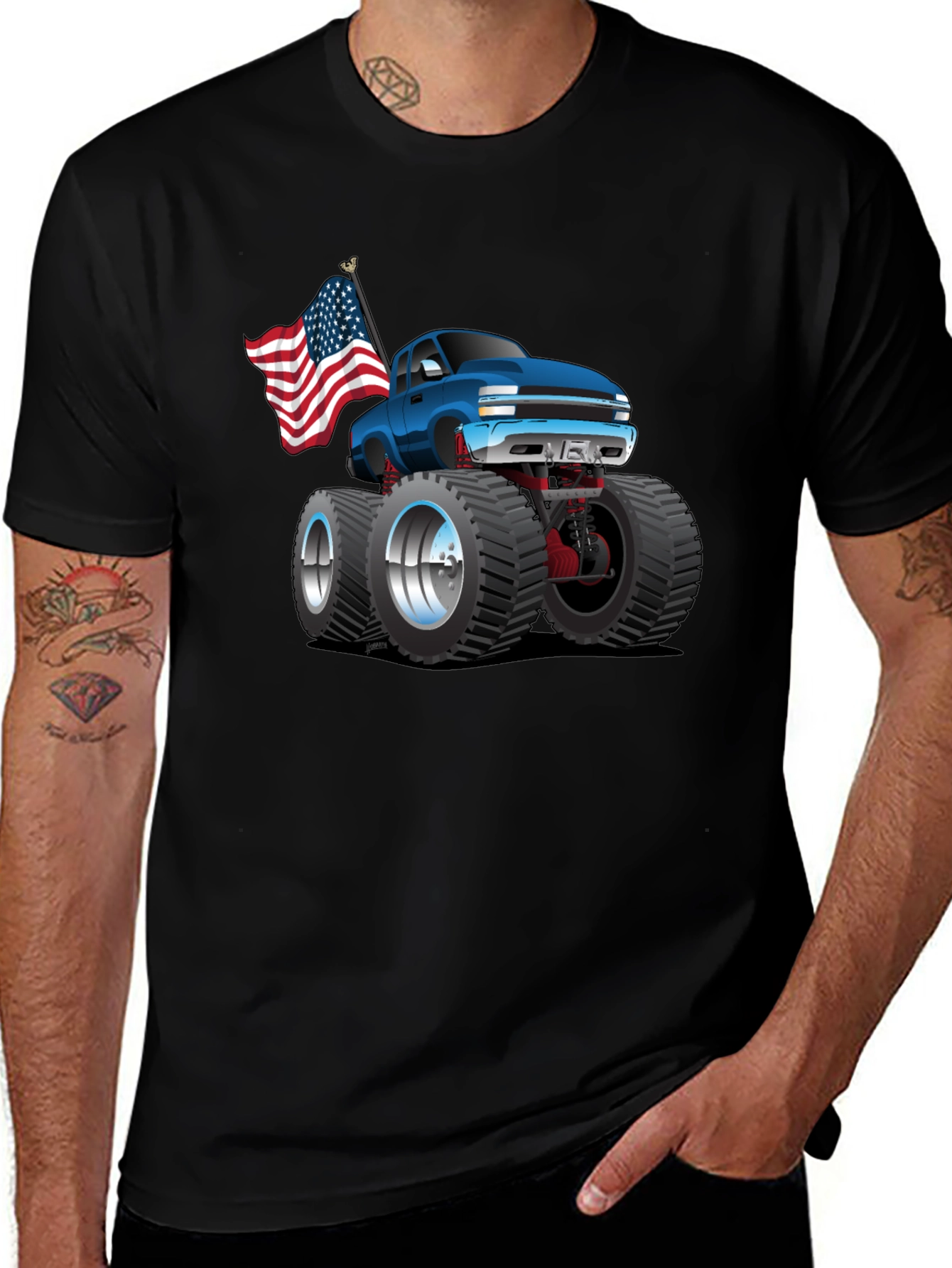 Monster Truck T-Shirt - Patriotic USA Flag Design