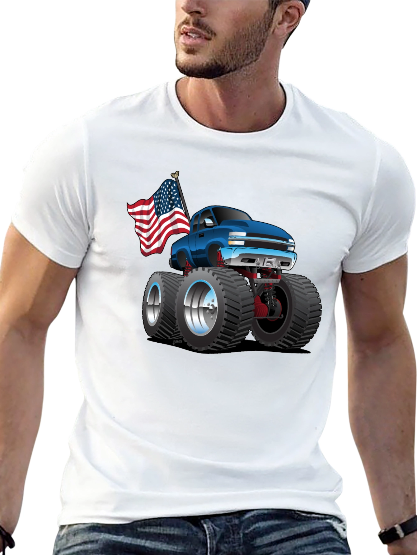 Monster Truck T-Shirt - Patriotic USA Flag Design