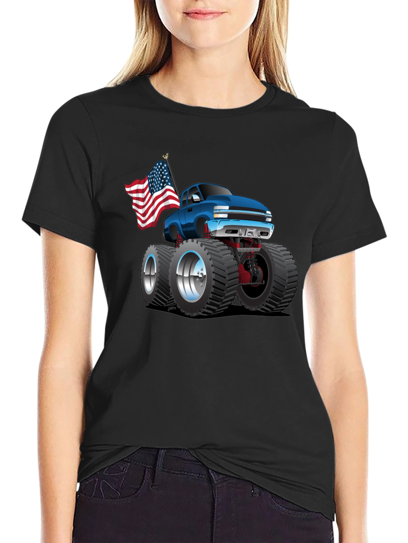 Monster Truck T-Shirt - Patriotic USA Flag Design