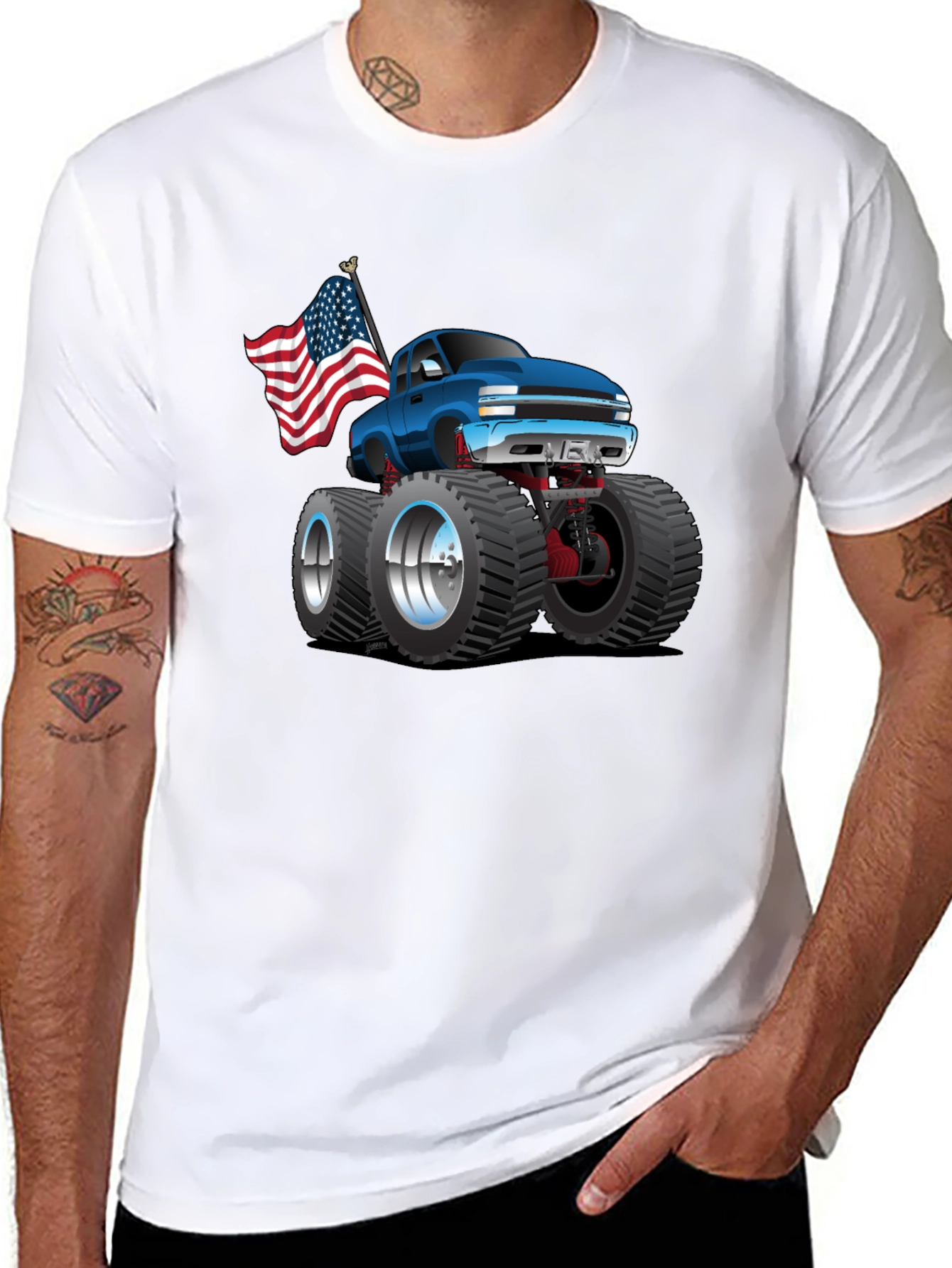 Monster Truck T-Shirt - Patriotic USA Flag Design