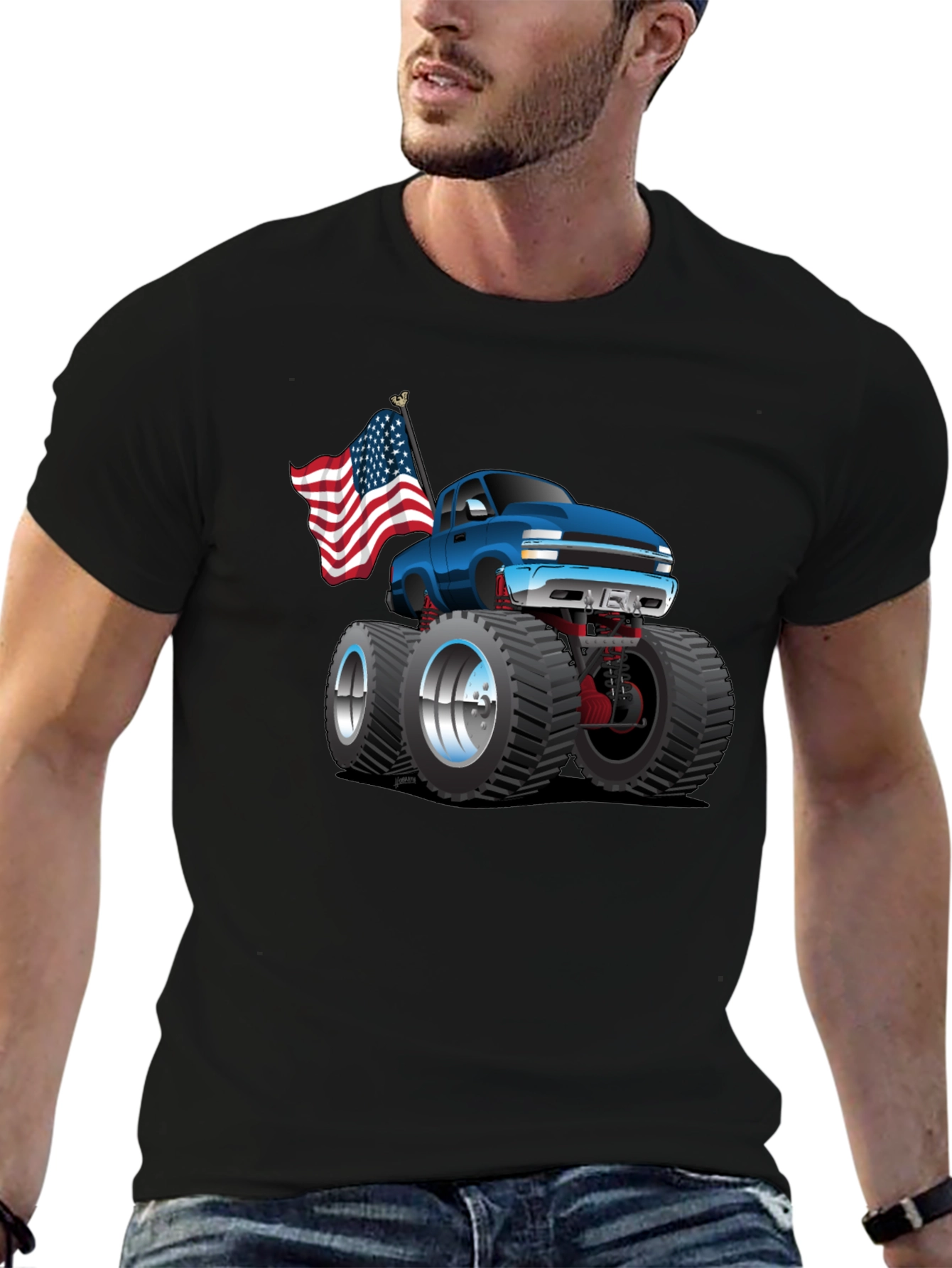 Monster Truck T-Shirt - Patriotic USA Flag Design