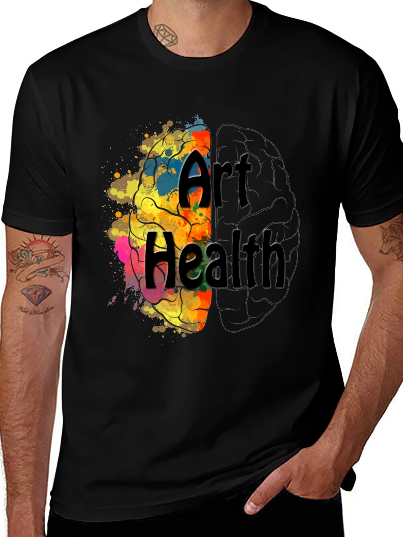 Art Health Brain Graphic T-Shirt - Black