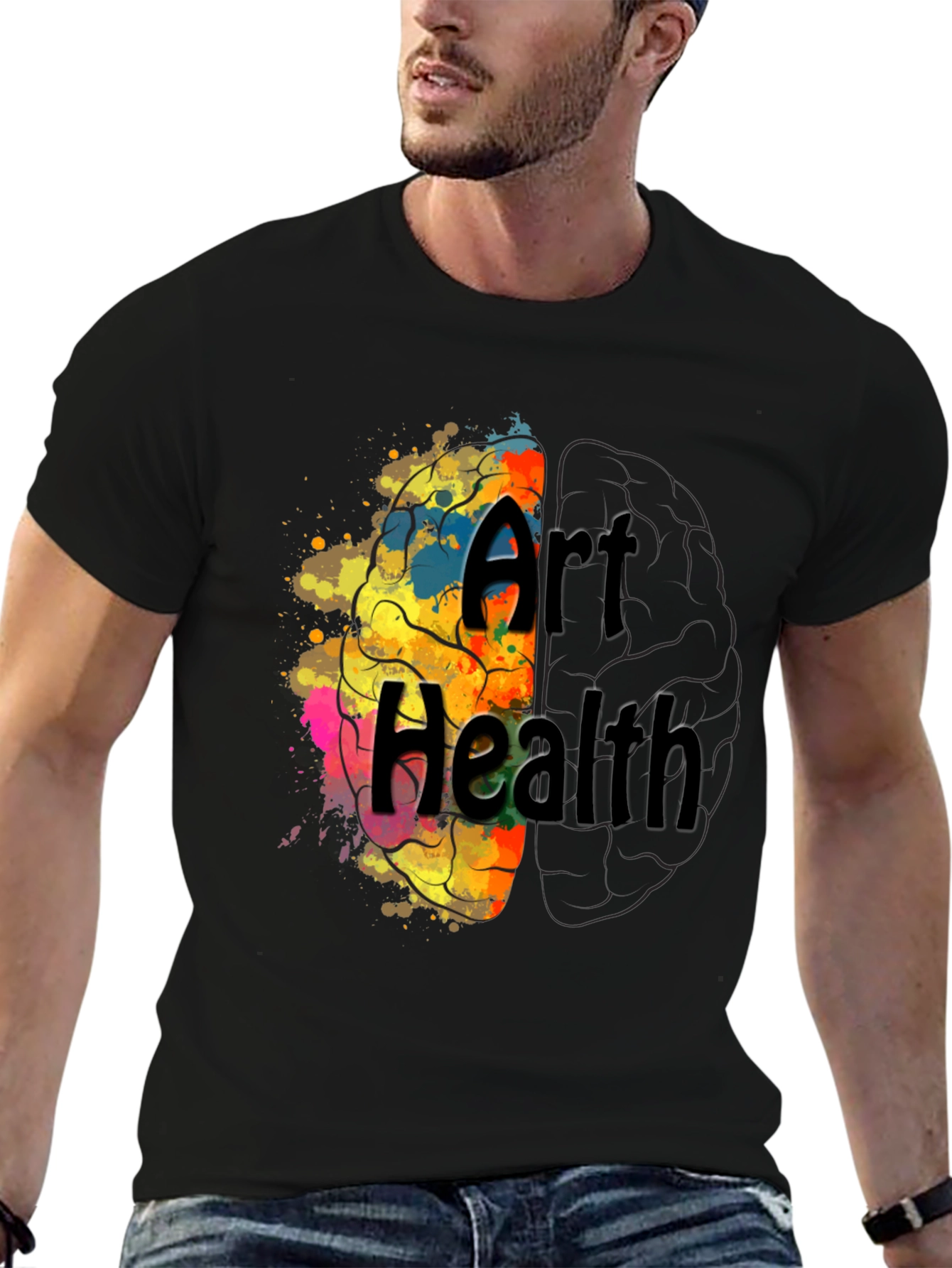 Art Health Brain Graphic T-Shirt - Black