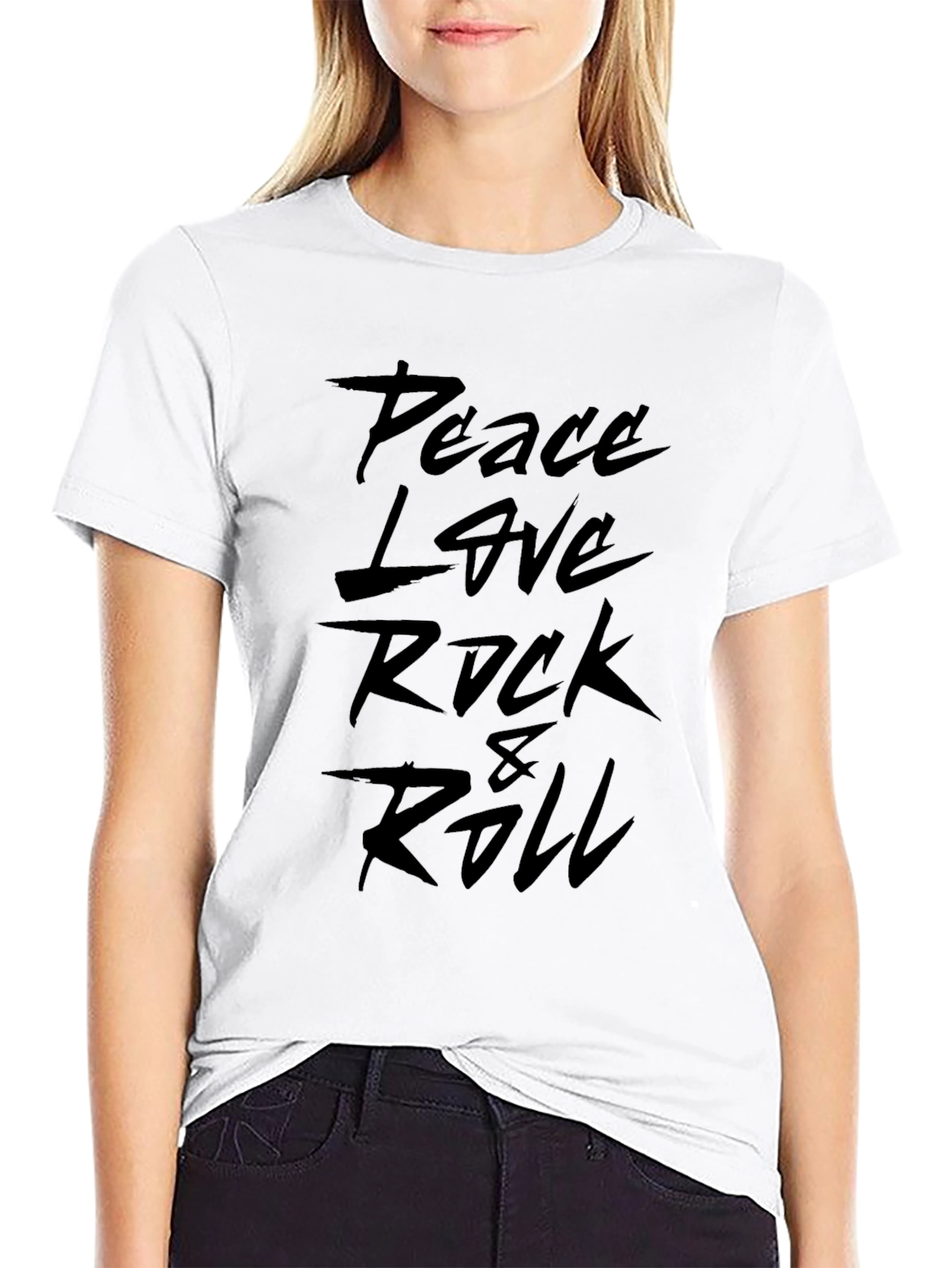 Peace Love Rock & Roll Black Graphic Tee