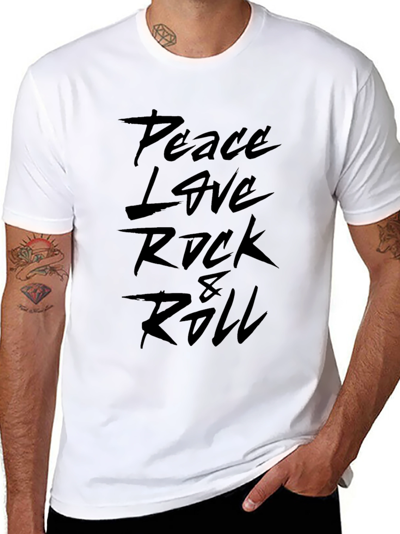 Peace Love Rock & Roll Black Graphic Tee