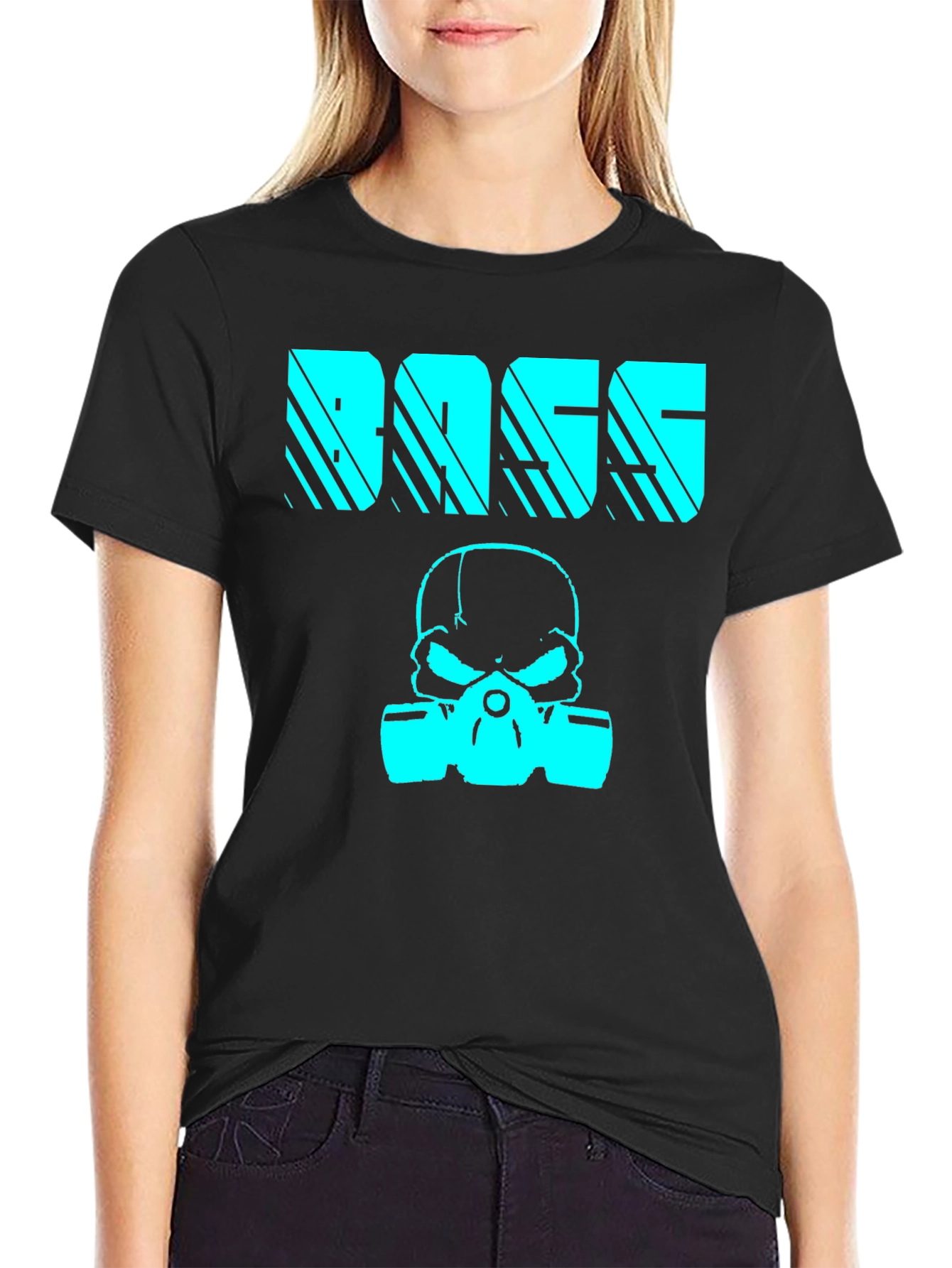 BASS Skull Graphic Print T-Shirt - Black