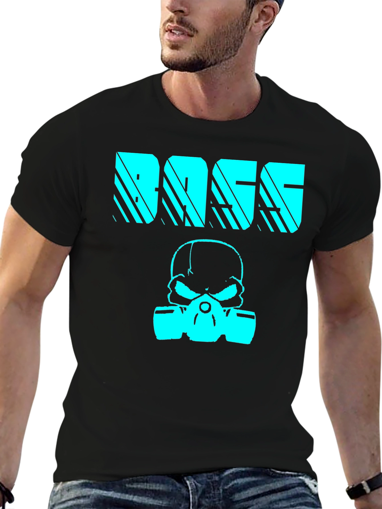 BASS Skull Graphic Print T-Shirt - Black