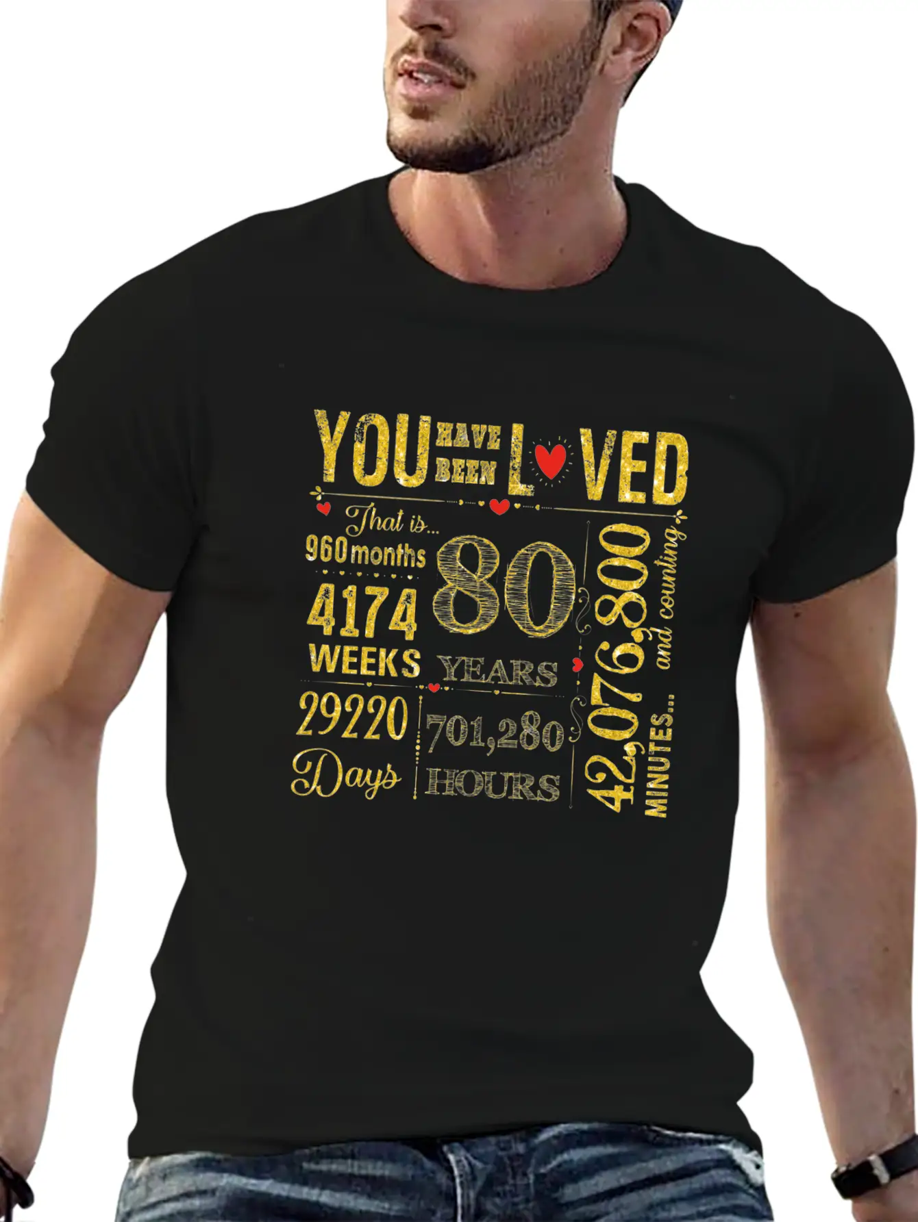 80 Years Old Happy 80th Birthday Stylish Everyday T-Shirt – Unisex Basic Cotton Tee