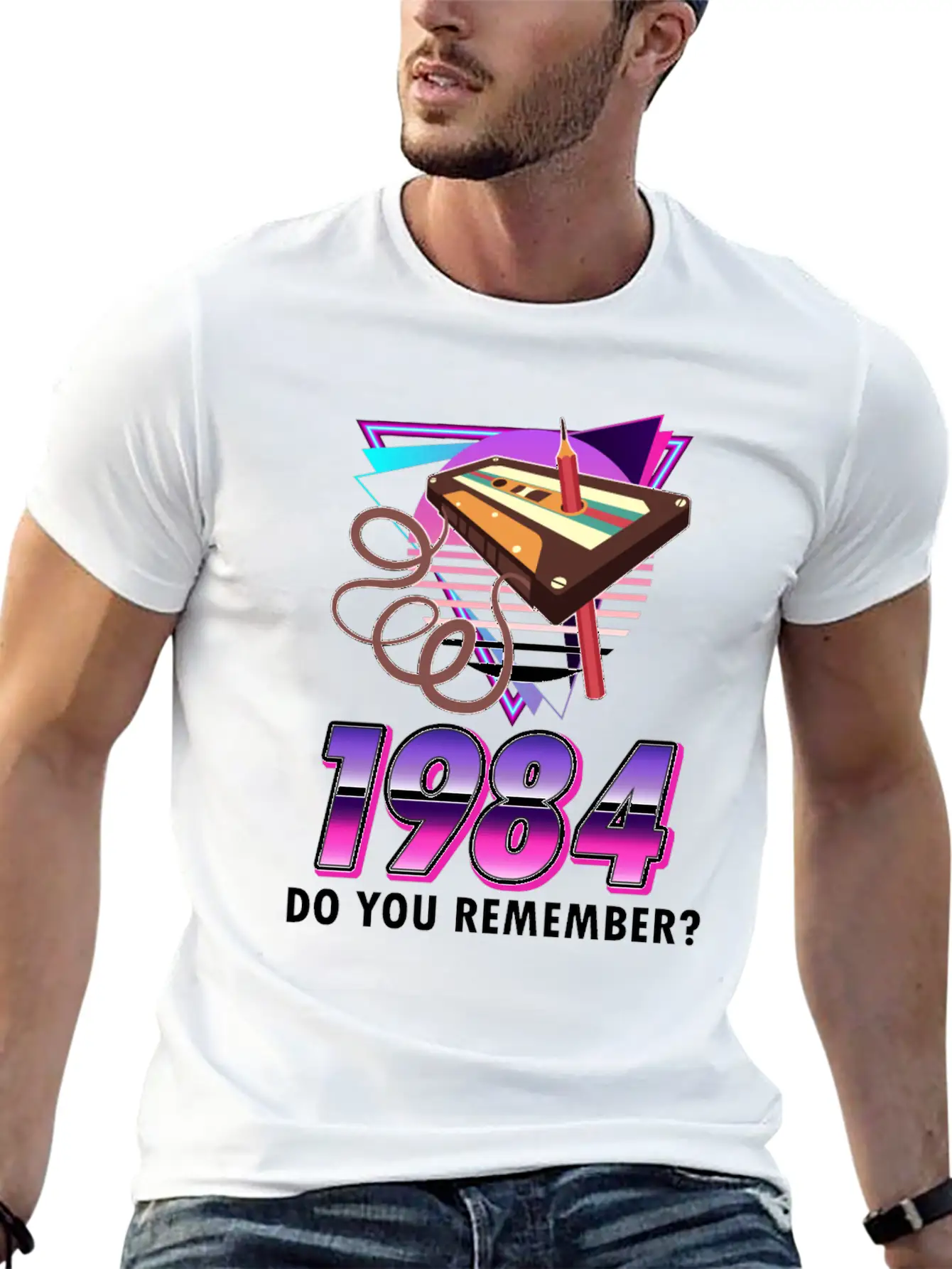 80s Retro Costume Outfit Mottoparty Gift Unisex Short Sleeve Soft Cotton T-Shirt – Casual Everyday Wear