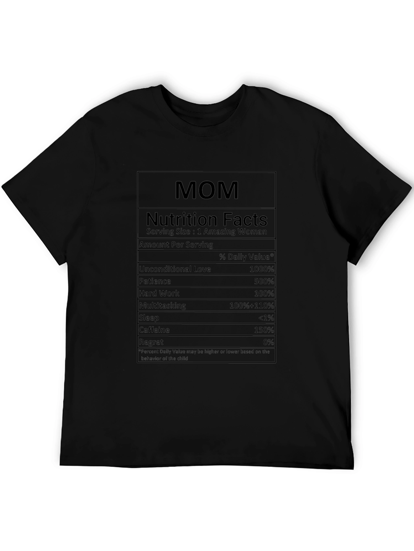 Funny Mom Nutrition Facts Black T-Shirt