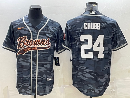 Men's Cleveland Browns Nick Chubb #24 Grey Camouflage Game Jerseys Joint Edition