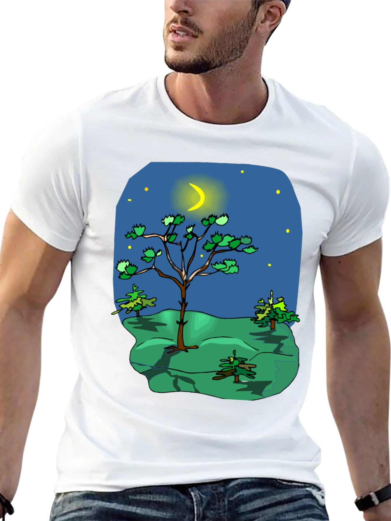 Cartoon Nature Scene Black T-Shirt