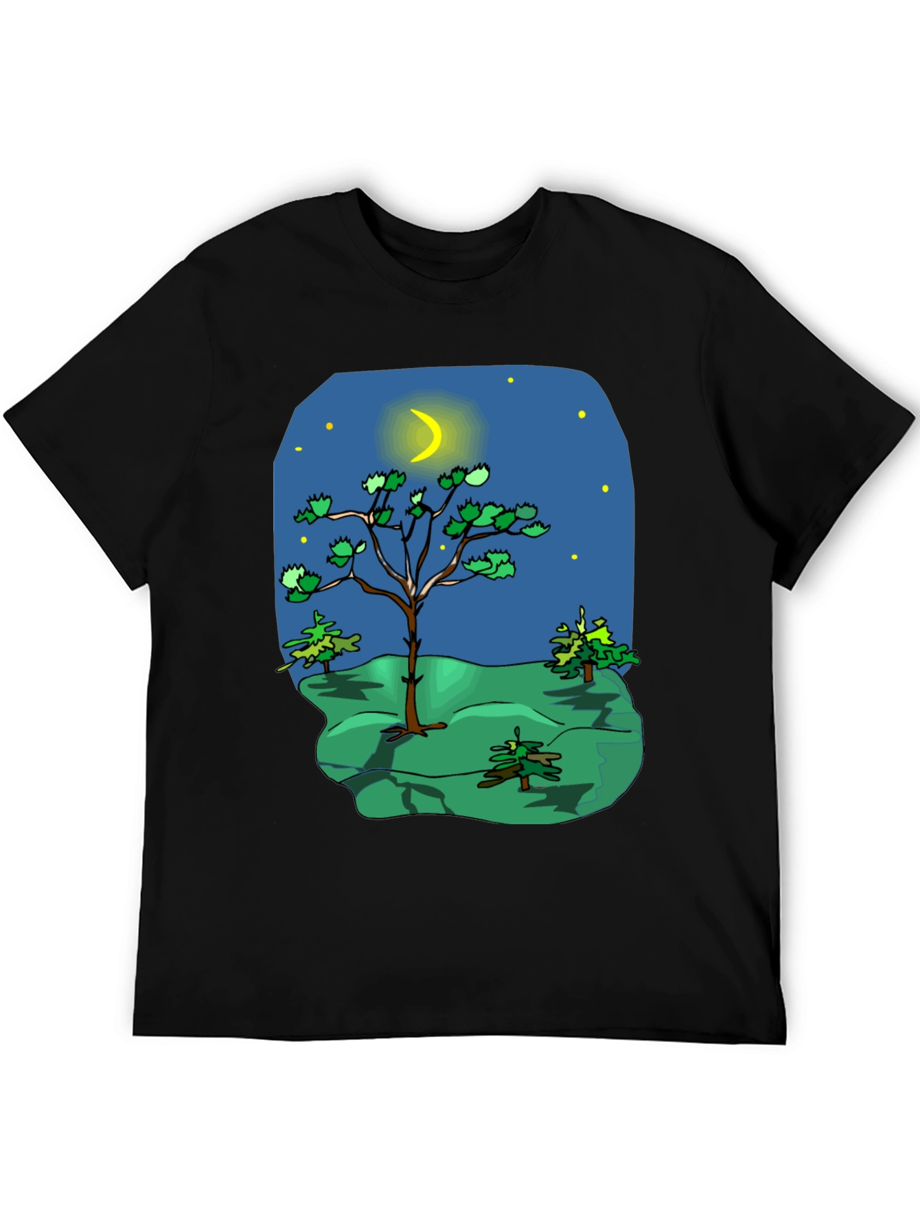 Cartoon Nature Scene Black T-Shirt