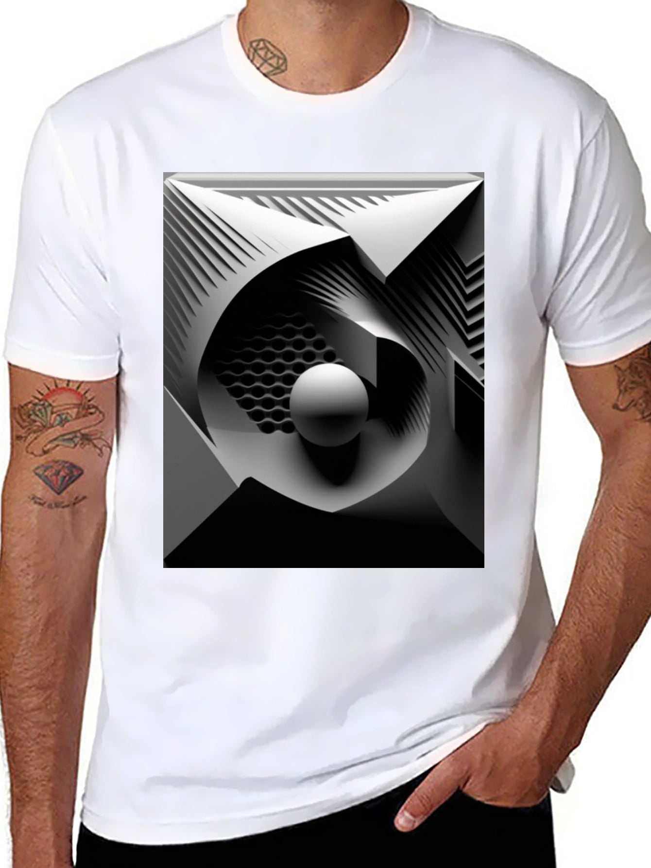 Abstract Geometric Art Black T-Shirt