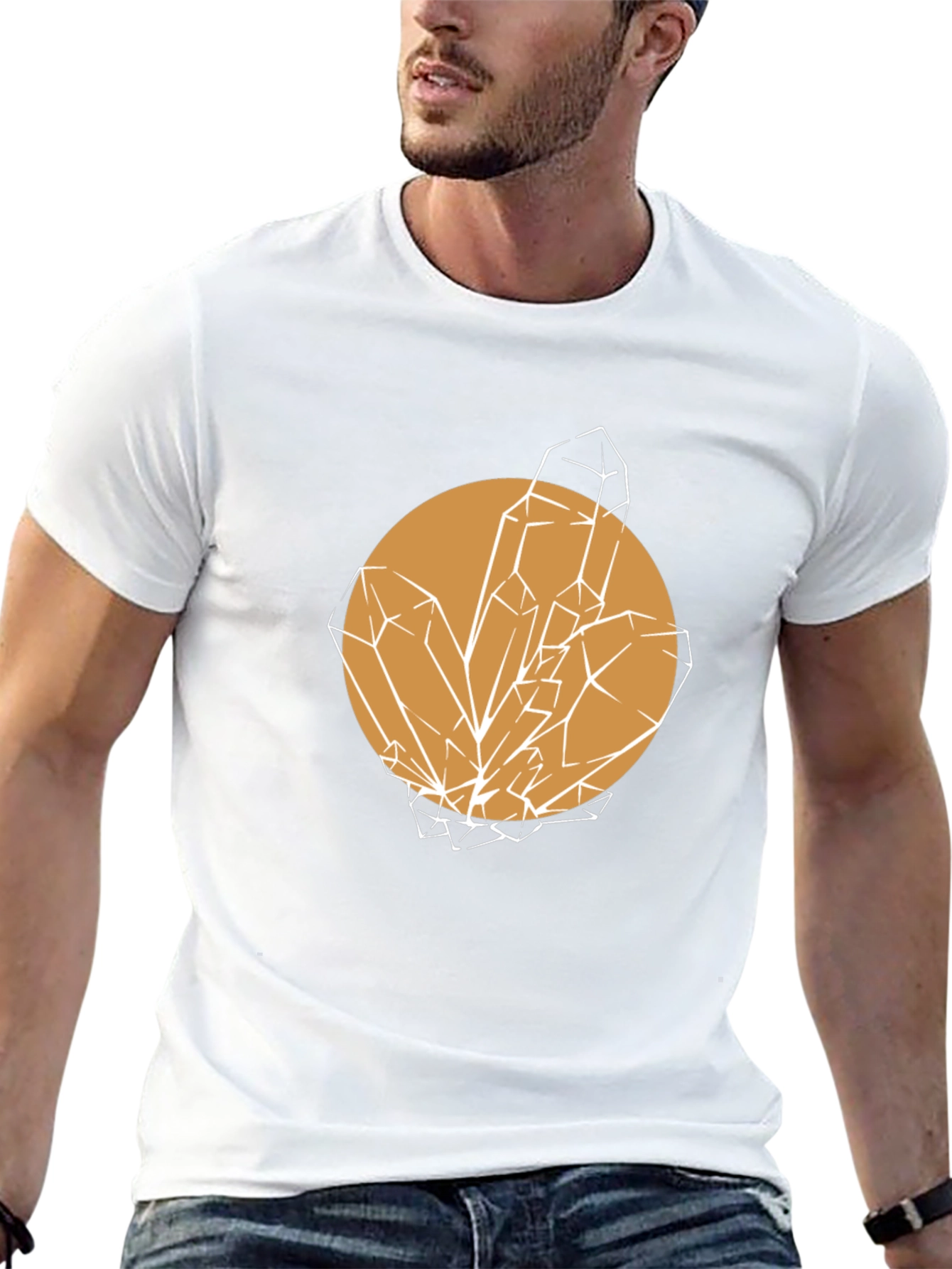 Geometric Crystal Graphic Tee - Stylish Unisex Black T-Shirt
