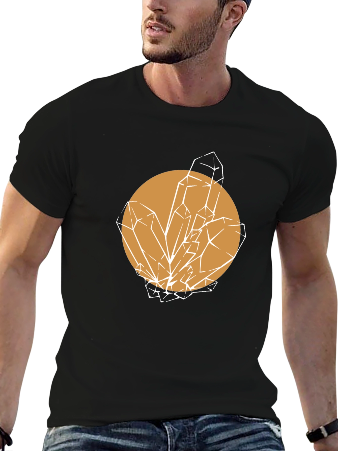 Geometric Crystal Graphic Tee - Stylish Unisex Black T-Shirt