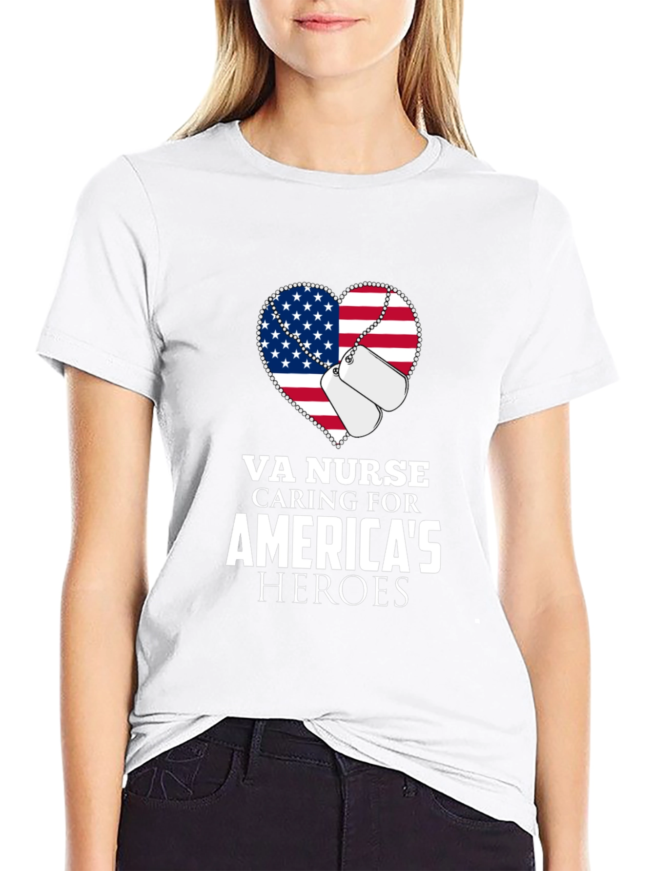 VA Nurse American Flag Heart T-Shirt