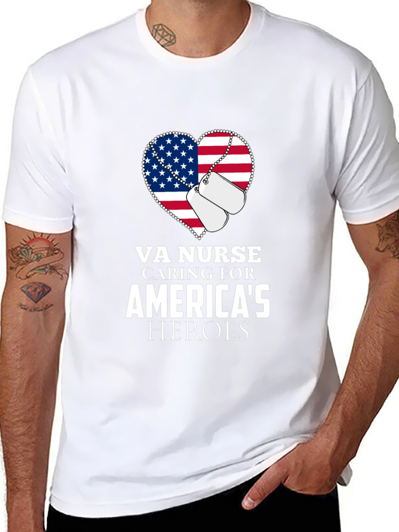 VA Nurse American Flag Heart T-Shirt