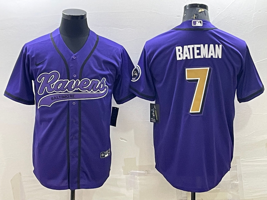 Men's Baltimore Ravens Rashod Bateman #7 Purple Player Jerseys Joint Edition