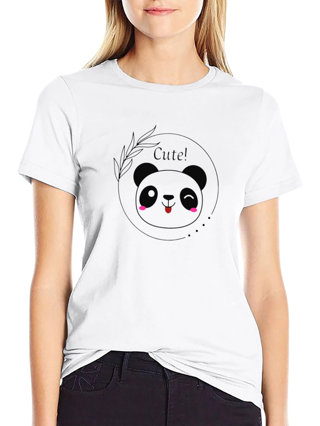 Cute Panda Graphic Black T-Shirt