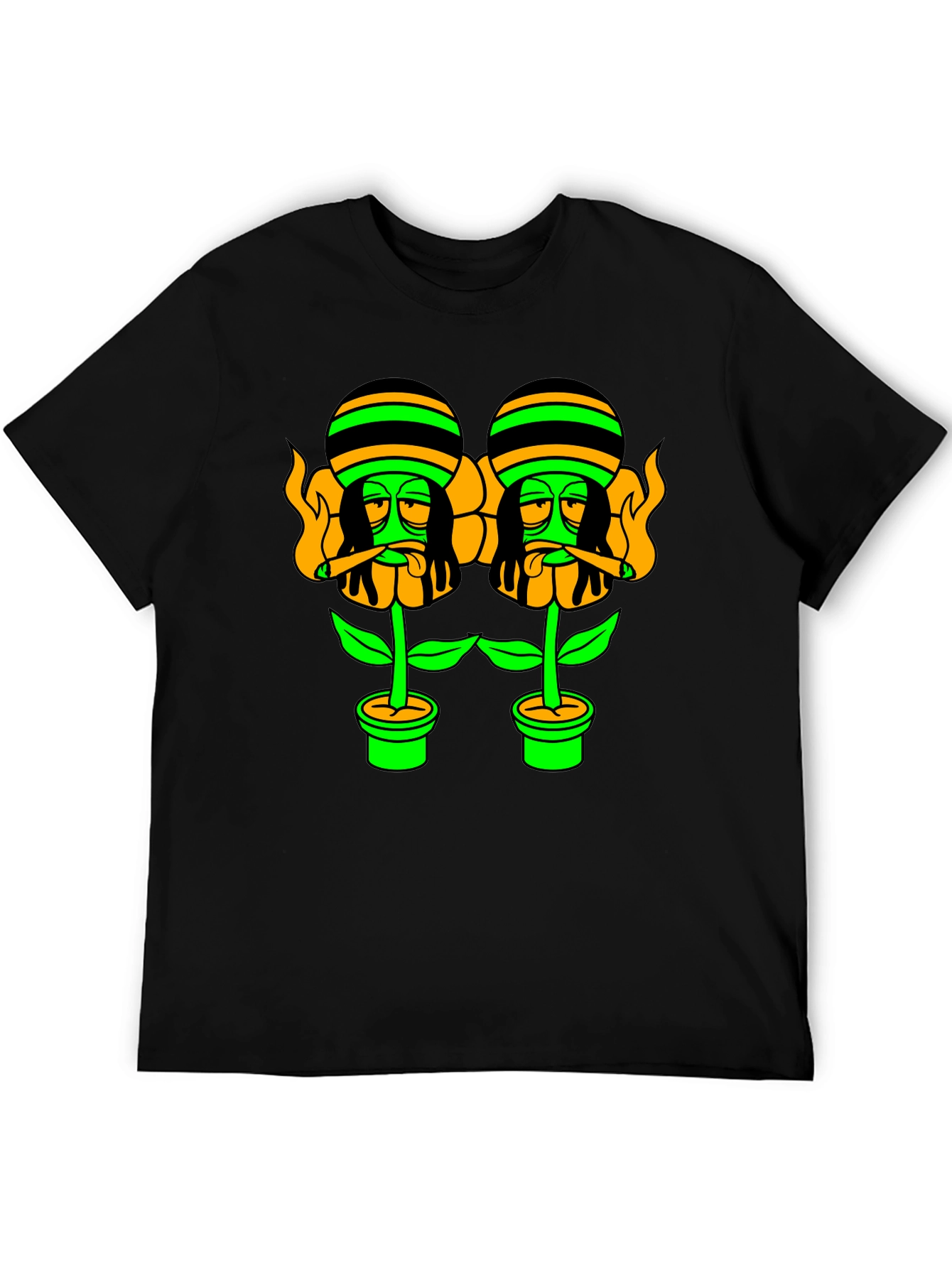 Rasta Flower Pot Graphic Tee - Black