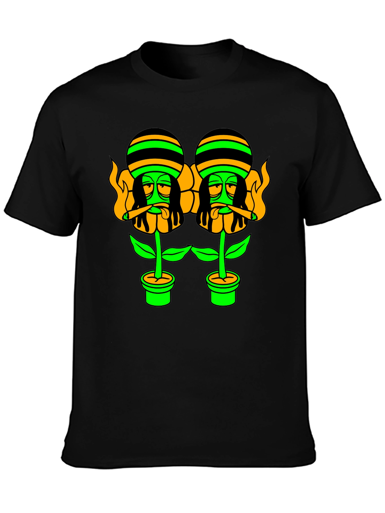 Rasta Flower Pot Graphic Tee - Black