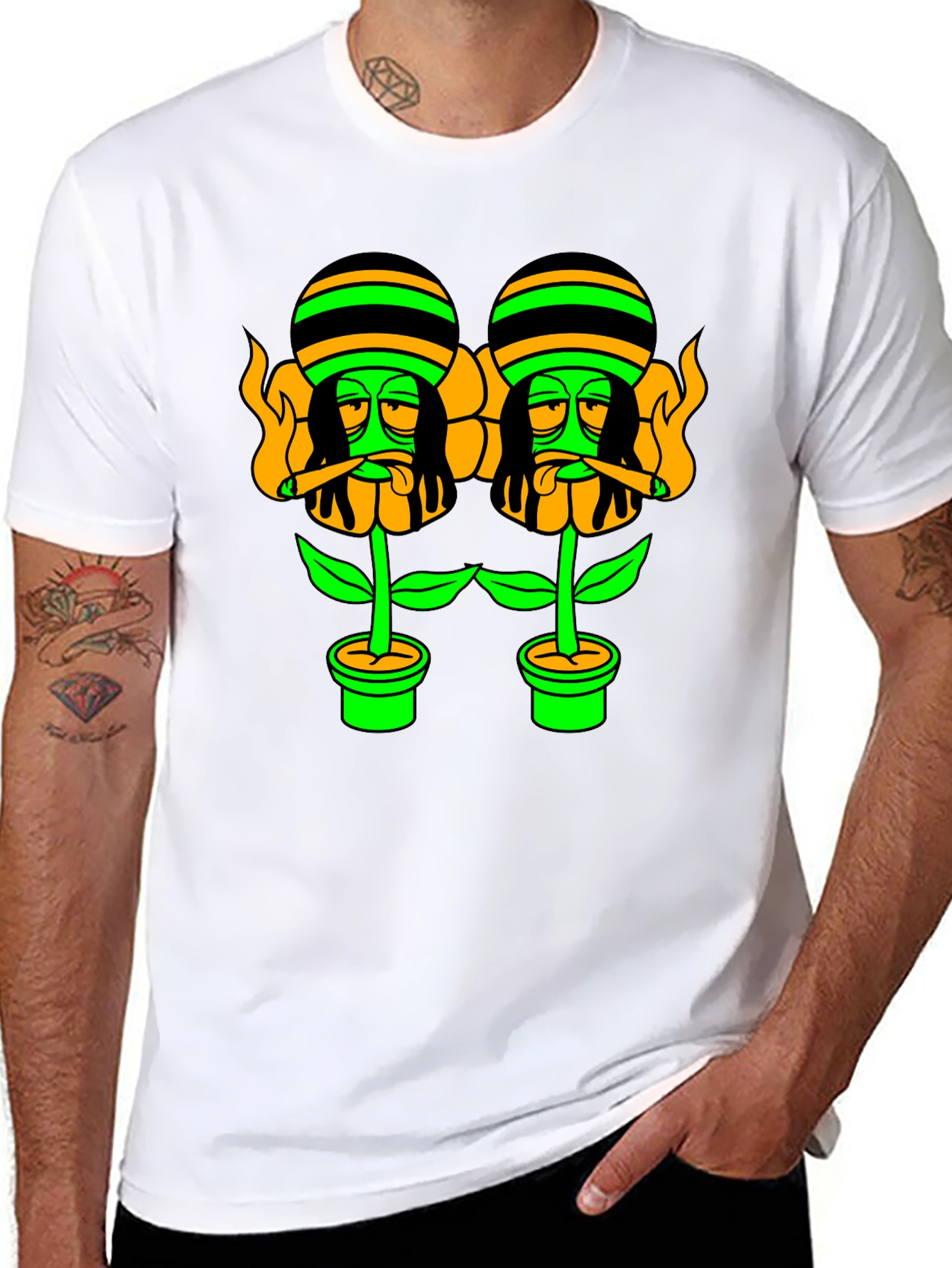 Rasta Flower Pot Graphic Tee - Black