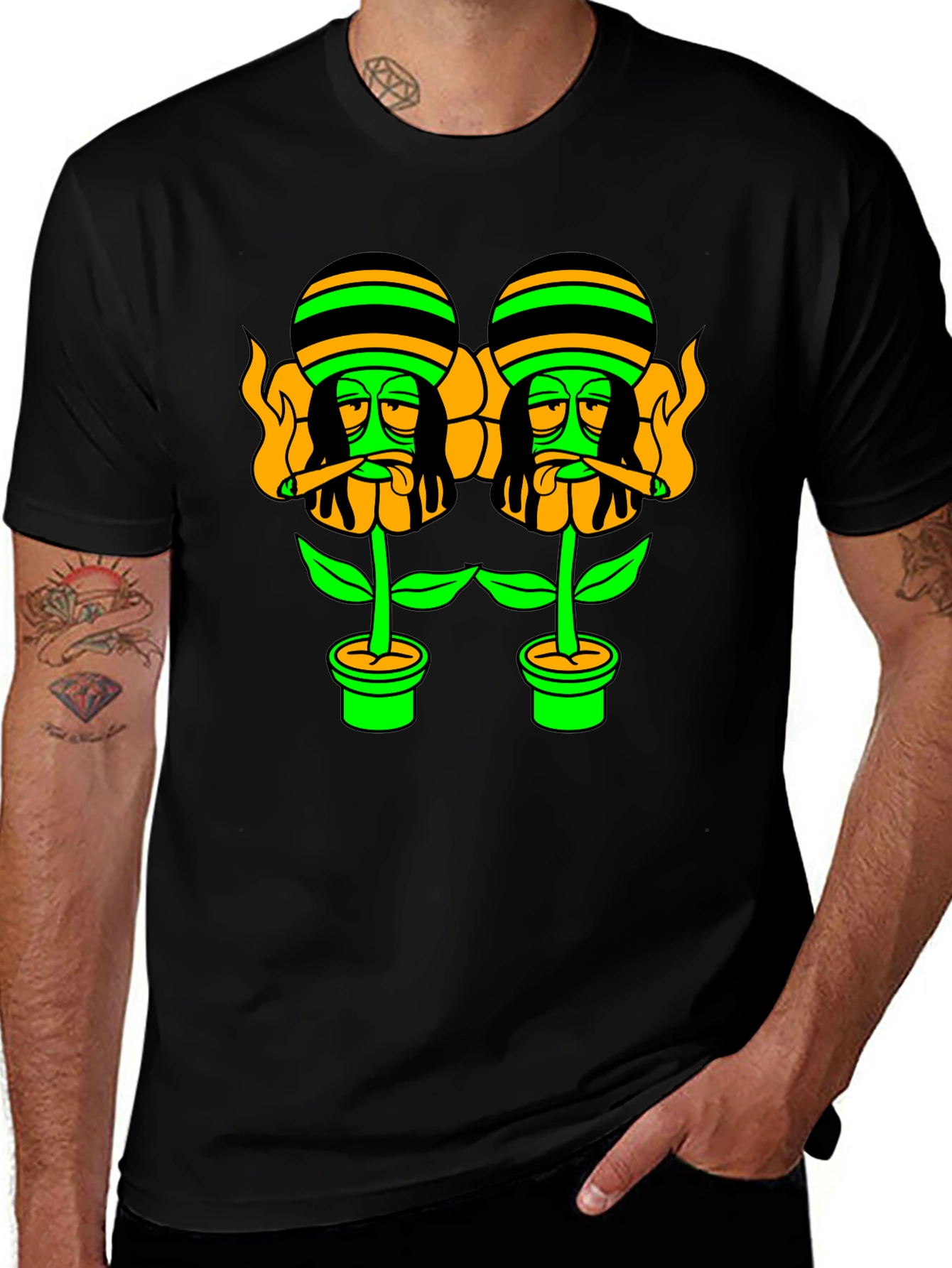 Rasta Flower Pot Graphic Tee - Black