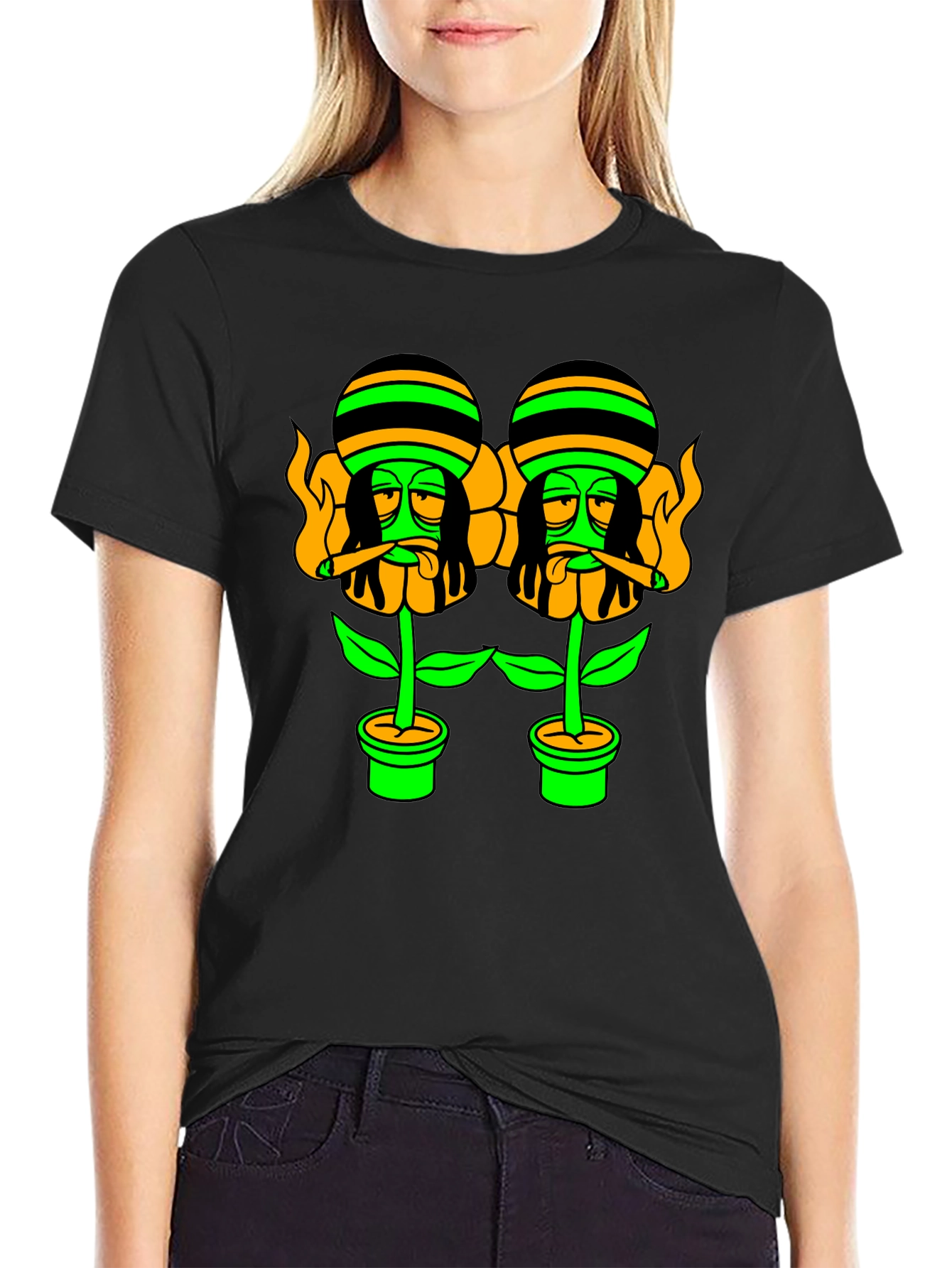 Rasta Flower Pot Graphic Tee - Black