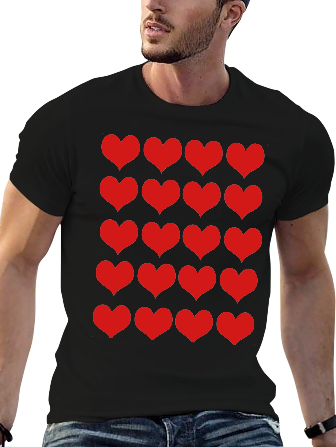 Heart Pattern Black T-Shirt