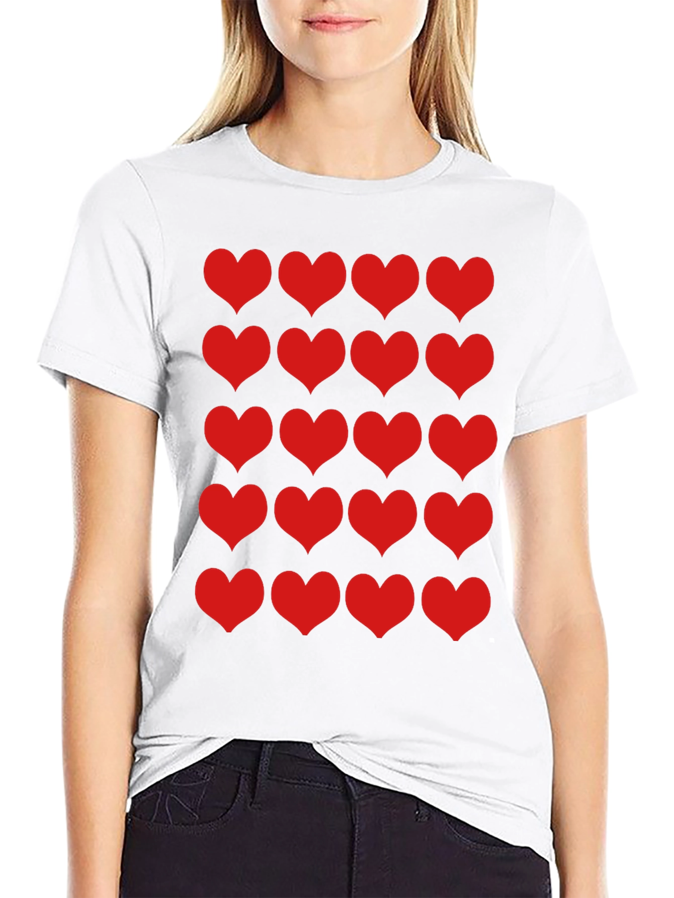 Heart Pattern Black T-Shirt
