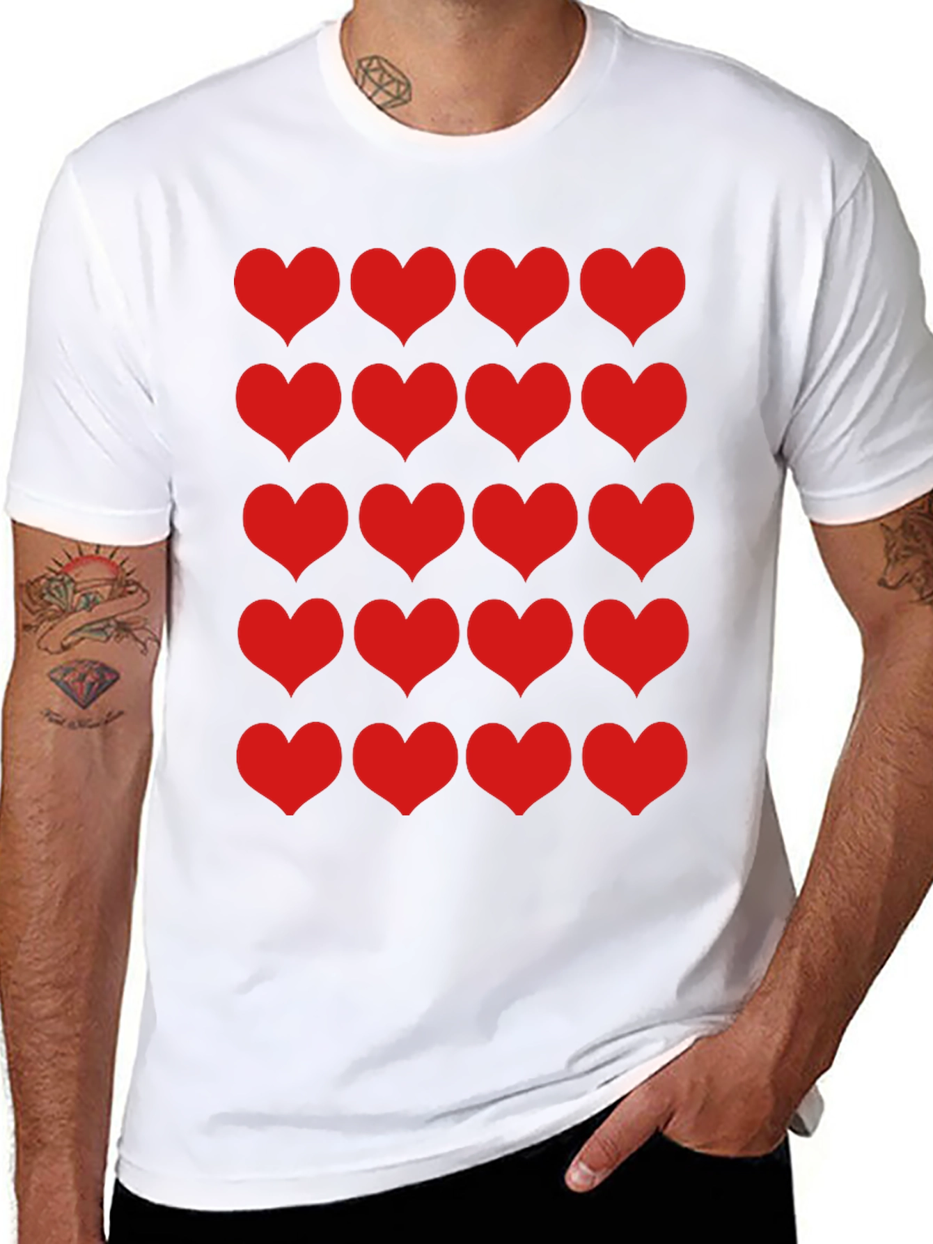 Heart Pattern Black T-Shirt