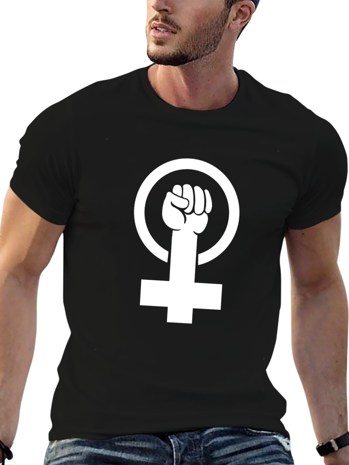 Feminist Fist Symbol Graphic T-Shirt - Black