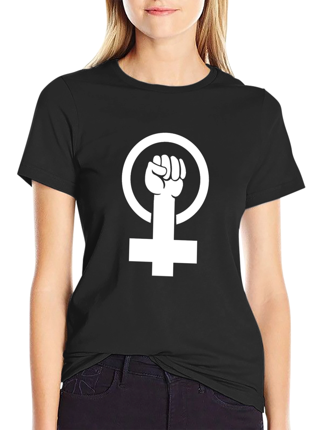Feminist Fist Symbol Graphic T-Shirt - Black
