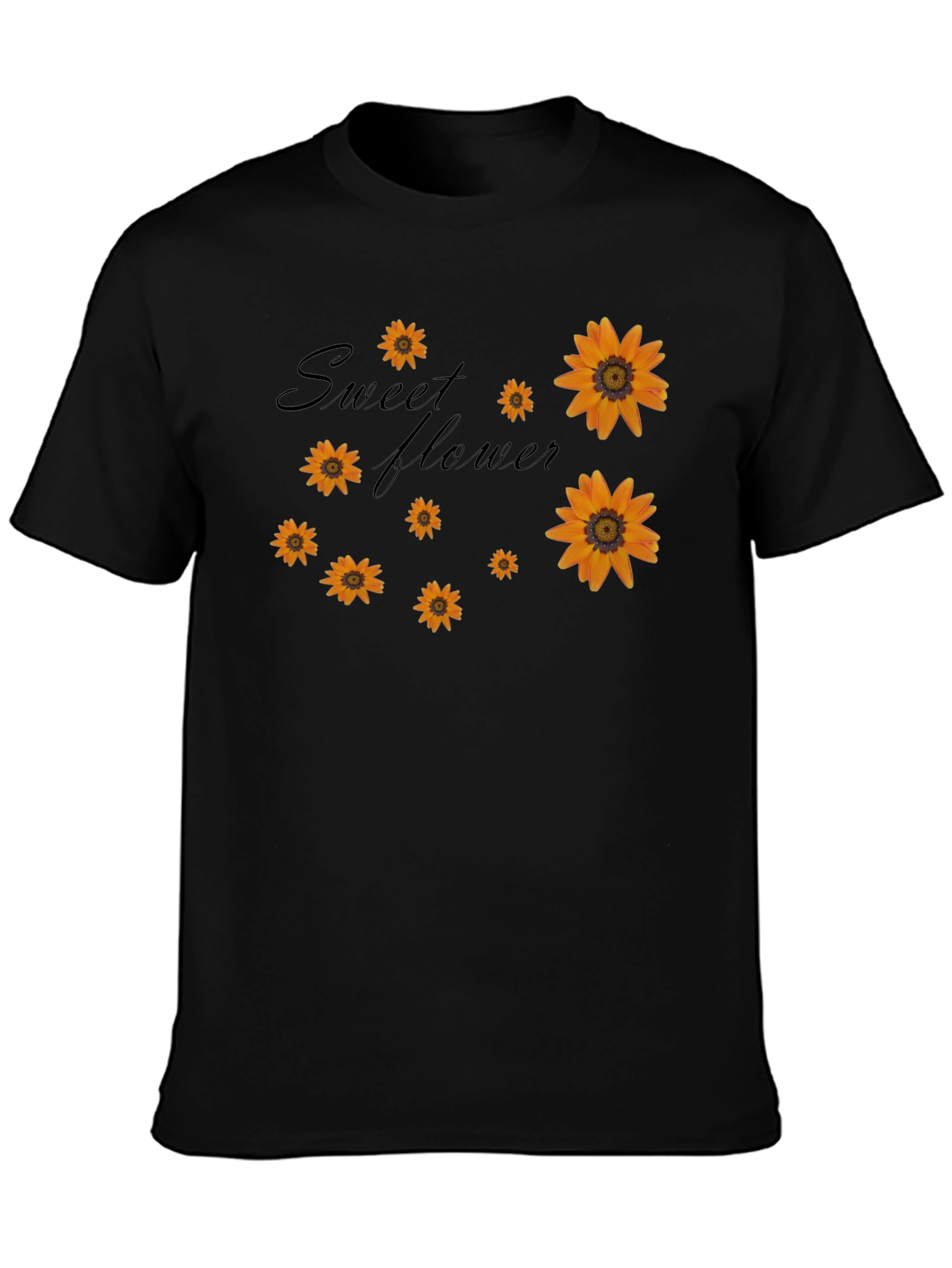 Sweet Flower Graphic Print Black T-Shirt