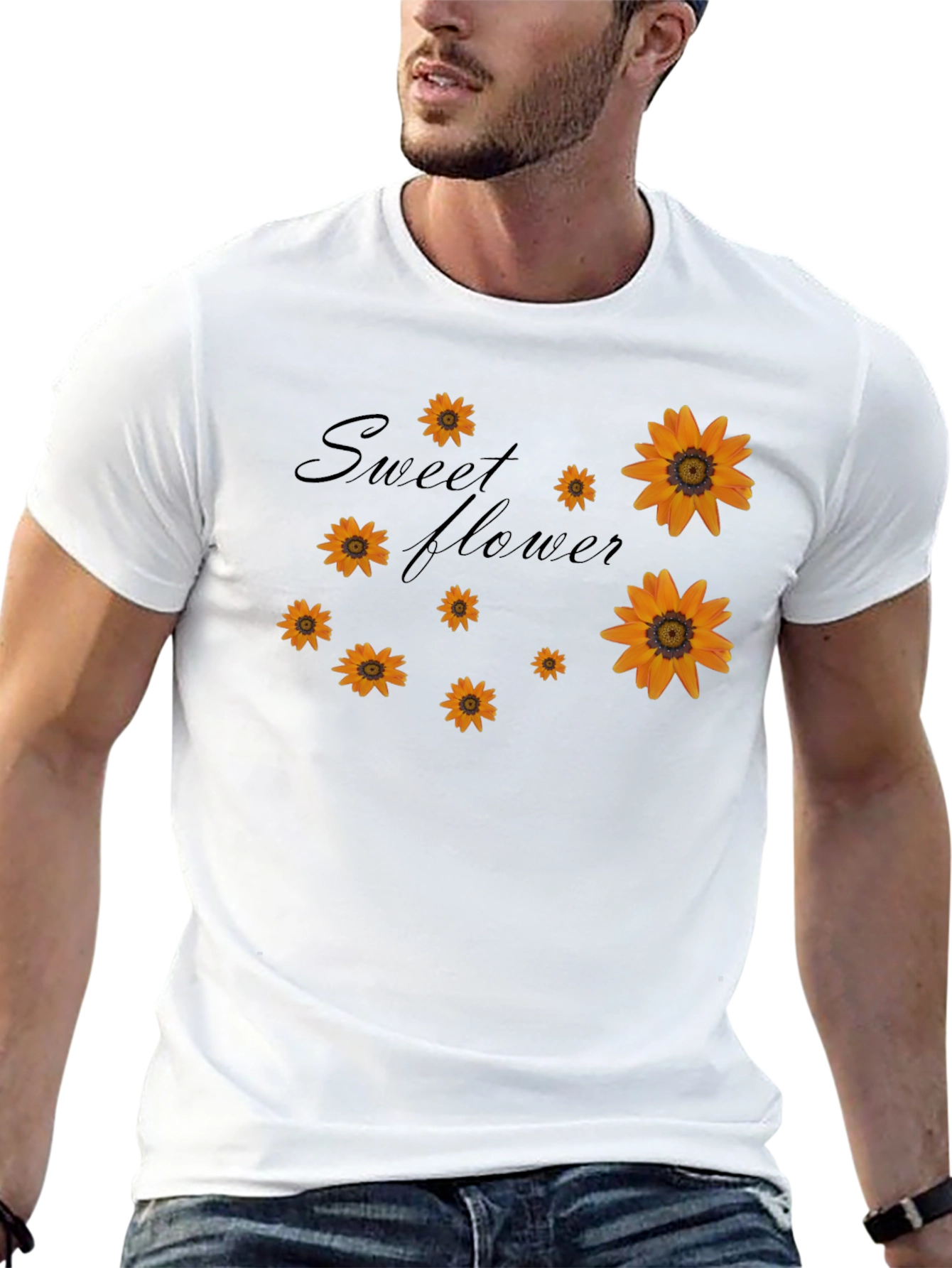 Sweet Flower Graphic Print Black T-Shirt
