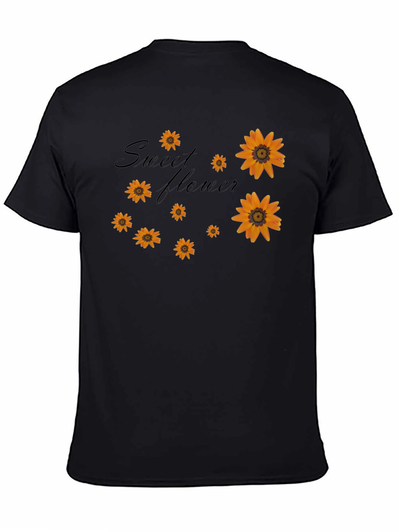 Sweet Flower Graphic Print Black T-Shirt
