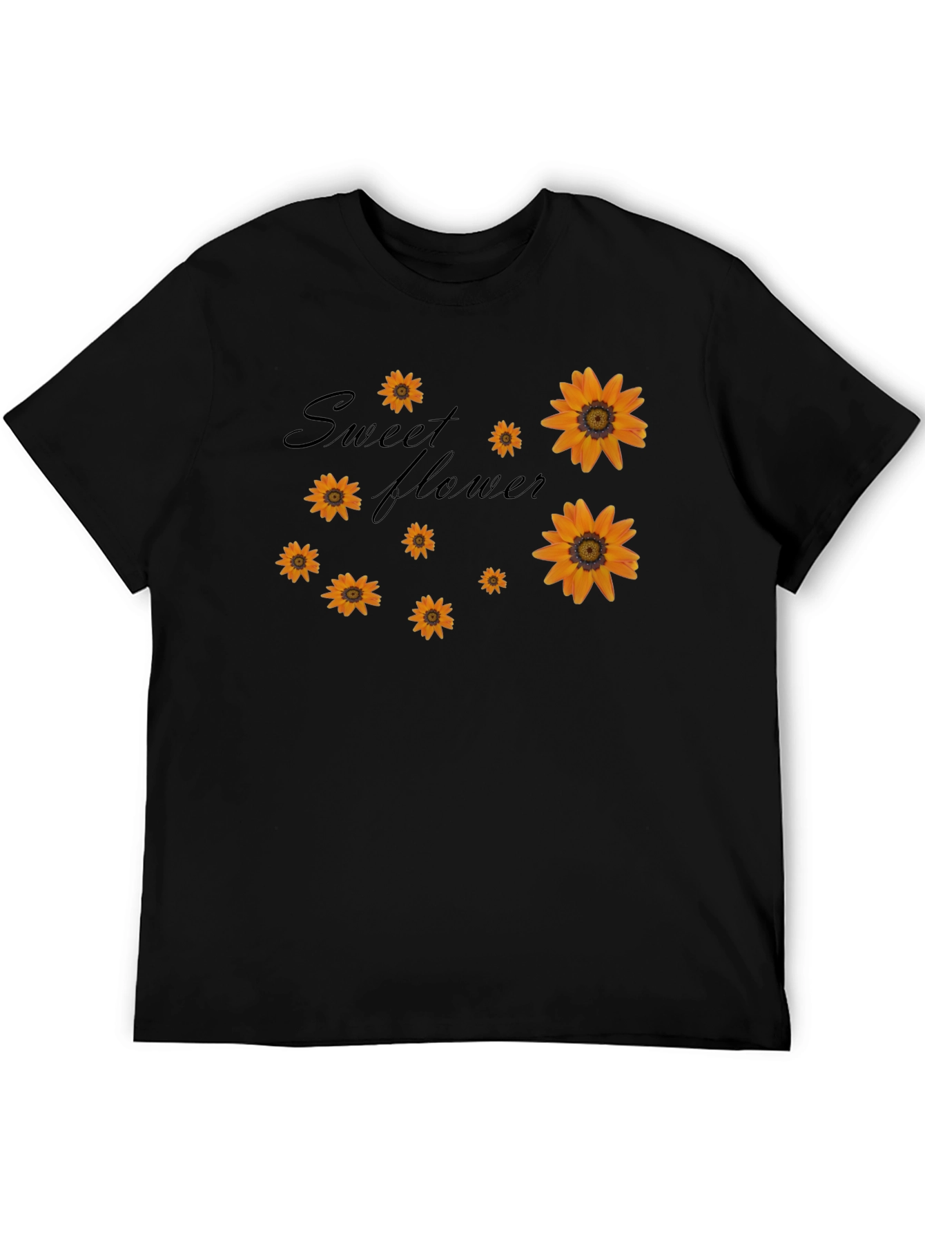 Sweet Flower Graphic Print Black T-Shirt
