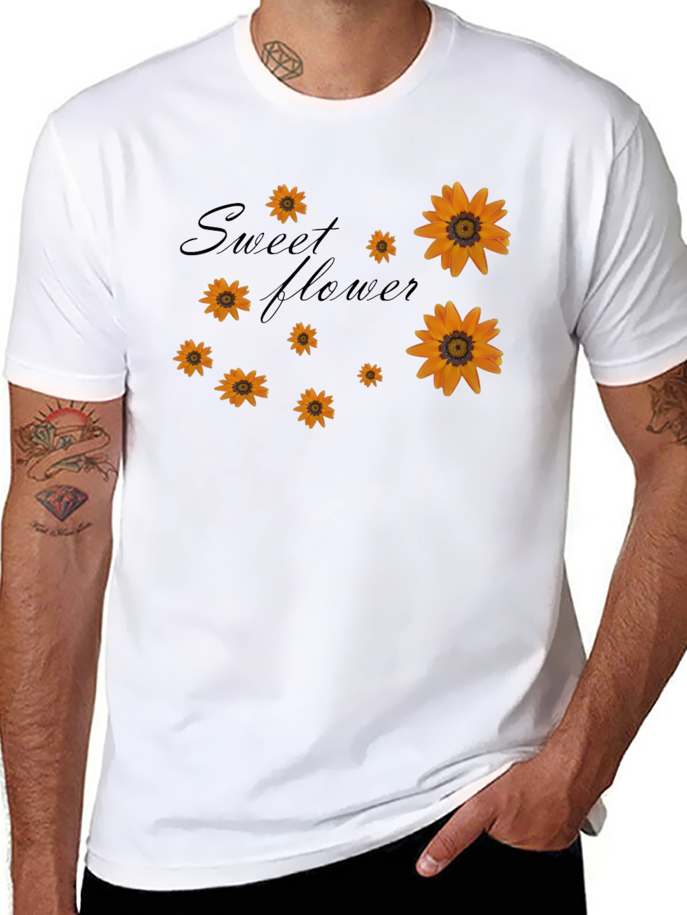 Sweet Flower Graphic Print Black T-Shirt