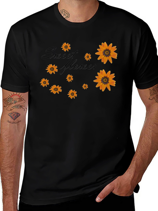 Sweet Flower Graphic Print Black T-Shirt